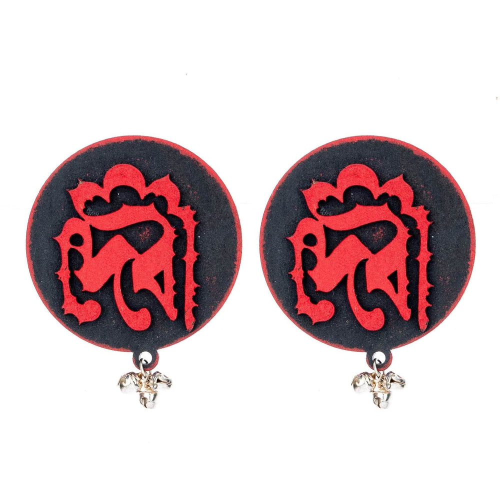 Designer Quirky Red and Black Devi Earrings with Ghungroo - Handcrafted Wooden Jewelry for All Occasions - Lookandadorn.com