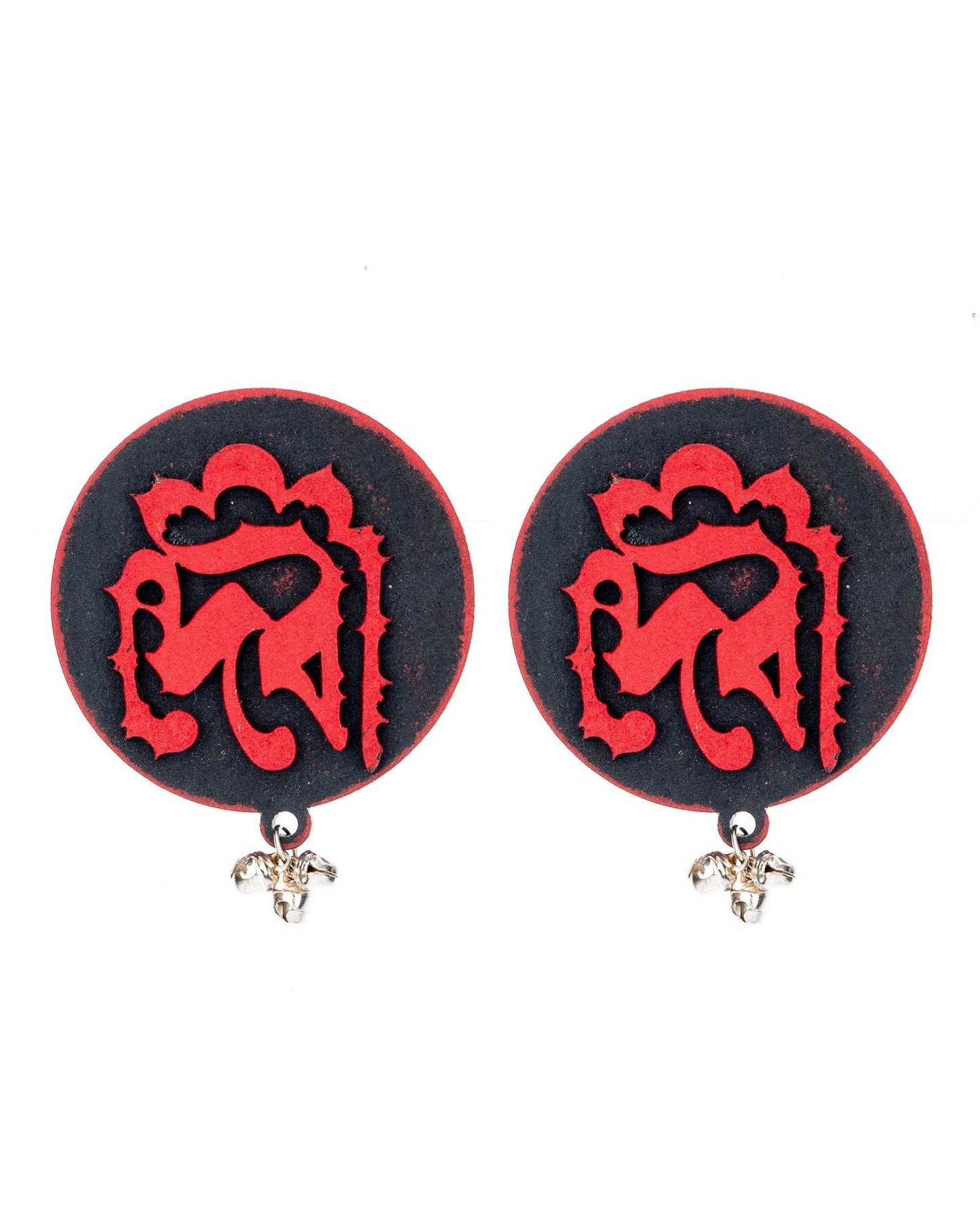 Designer Quirky Red and Black Devi Earrings with Ghungroo - Handcrafted Wooden Jewelry for All Occasions - Lookandadorn.com
