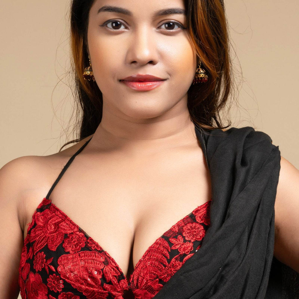 Designer Red Backless Halter Neck Non Padded Bikini Blouse For Women - Lookandadorn.com