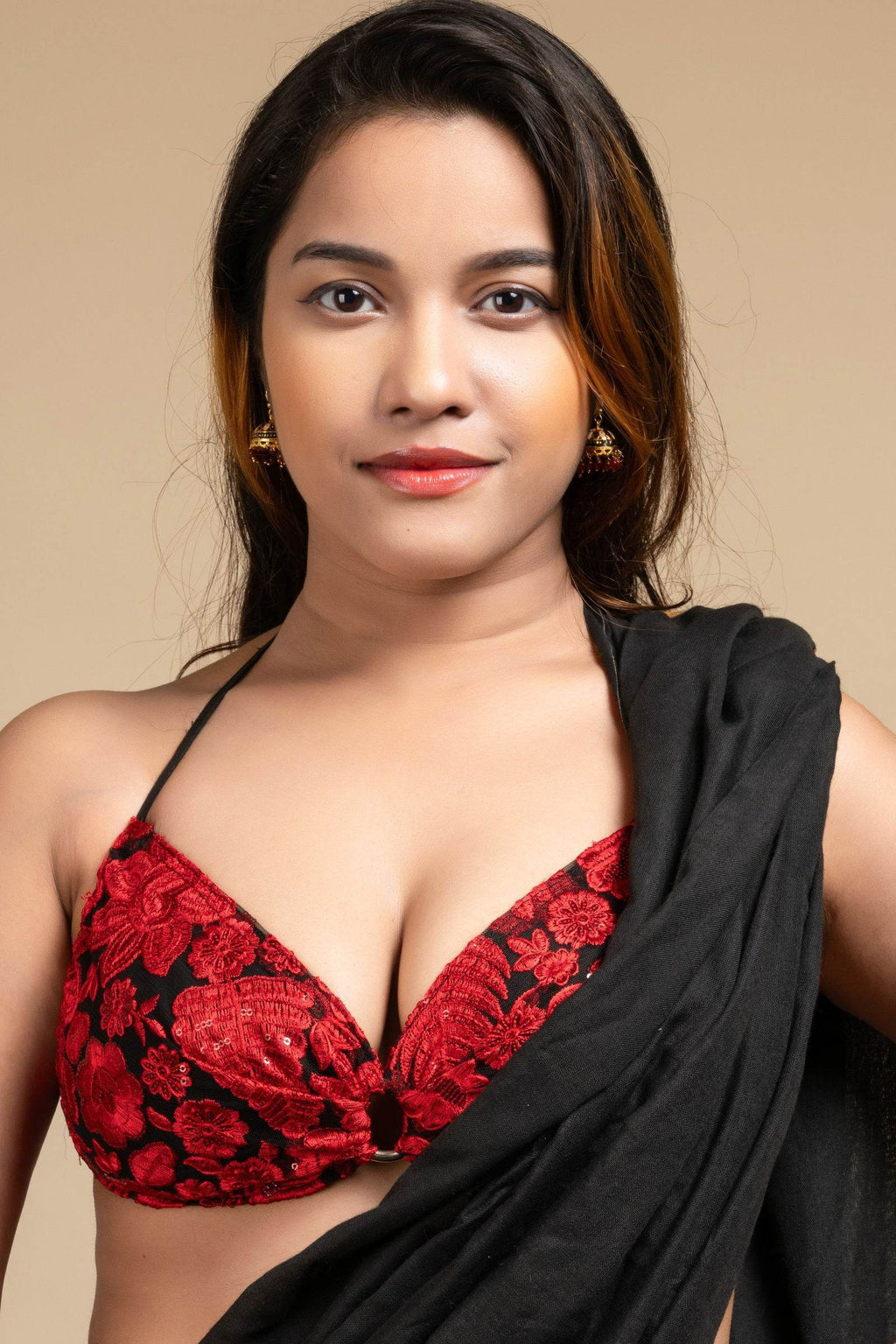 Designer Red Backless Halter Neck Non Padded Bikini Blouse For Women - Lookandadorn.com