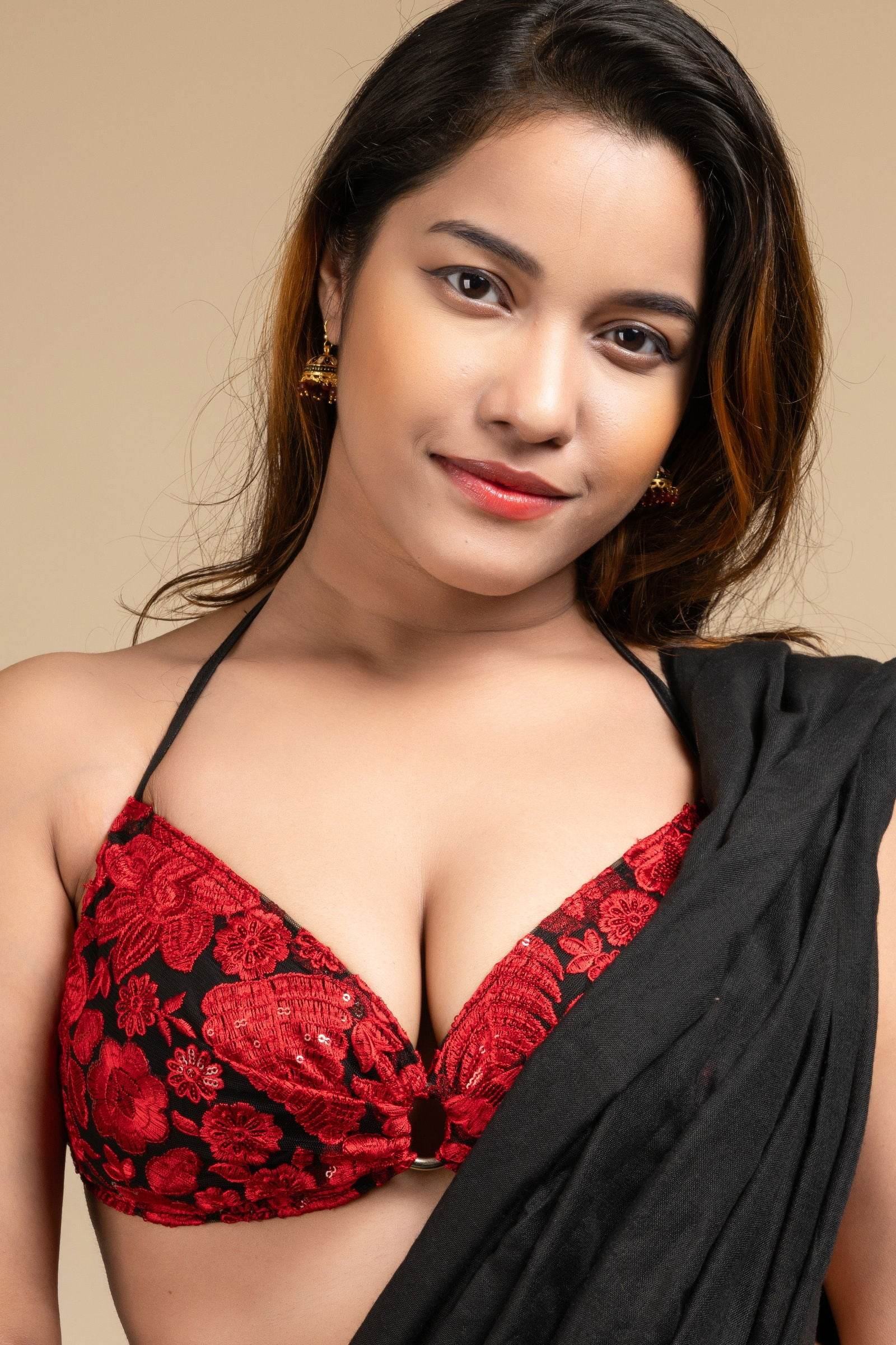 Designer Red Backless Halter Neck Non Padded Bikini Blouse For Women - Lookandadorn.com