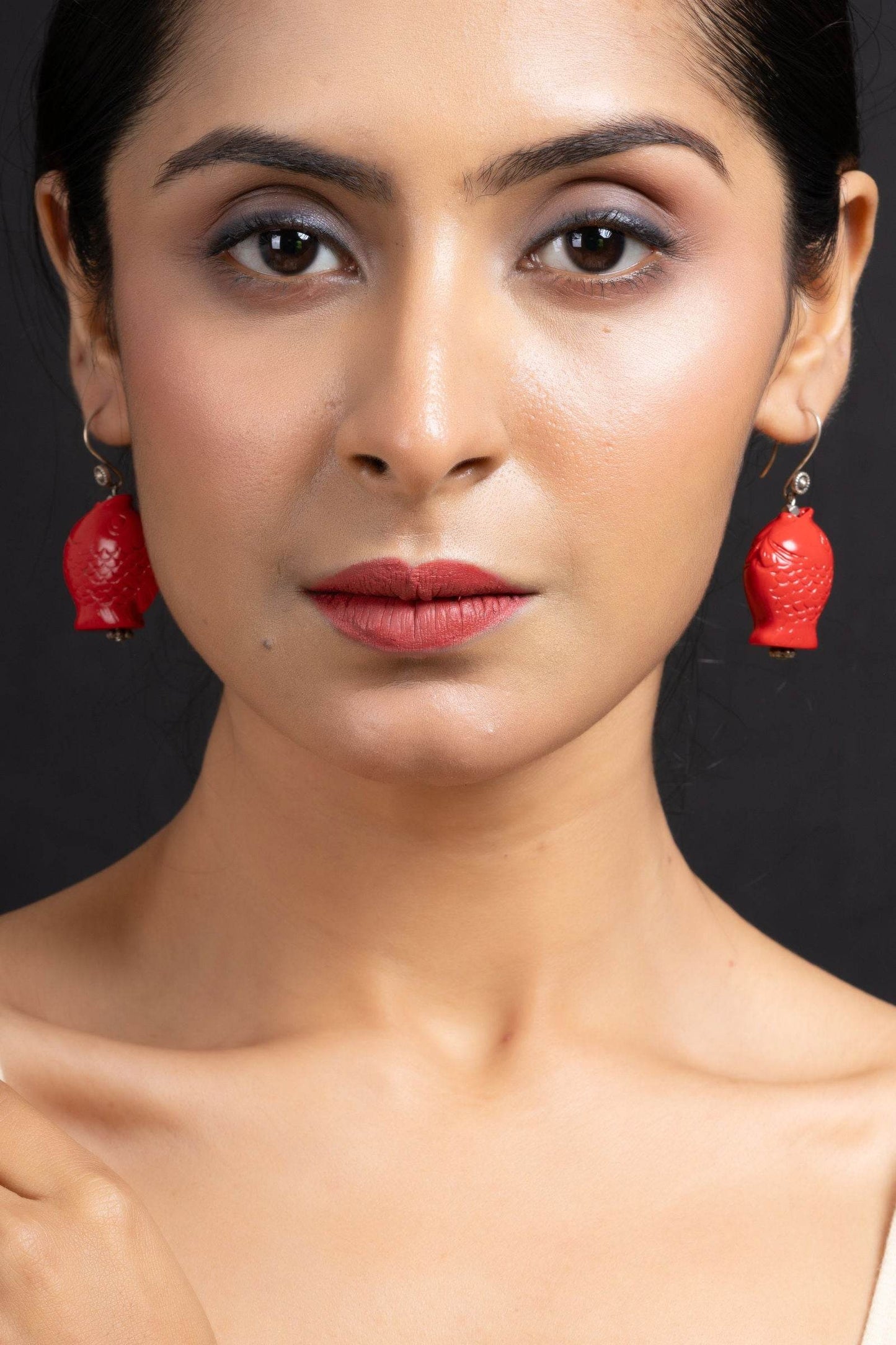 Handcrafted Designer Red Cinnabar Fish Earrings - Lightweight, Unique Design for Everyday Elegance - Lookandadorn.com
