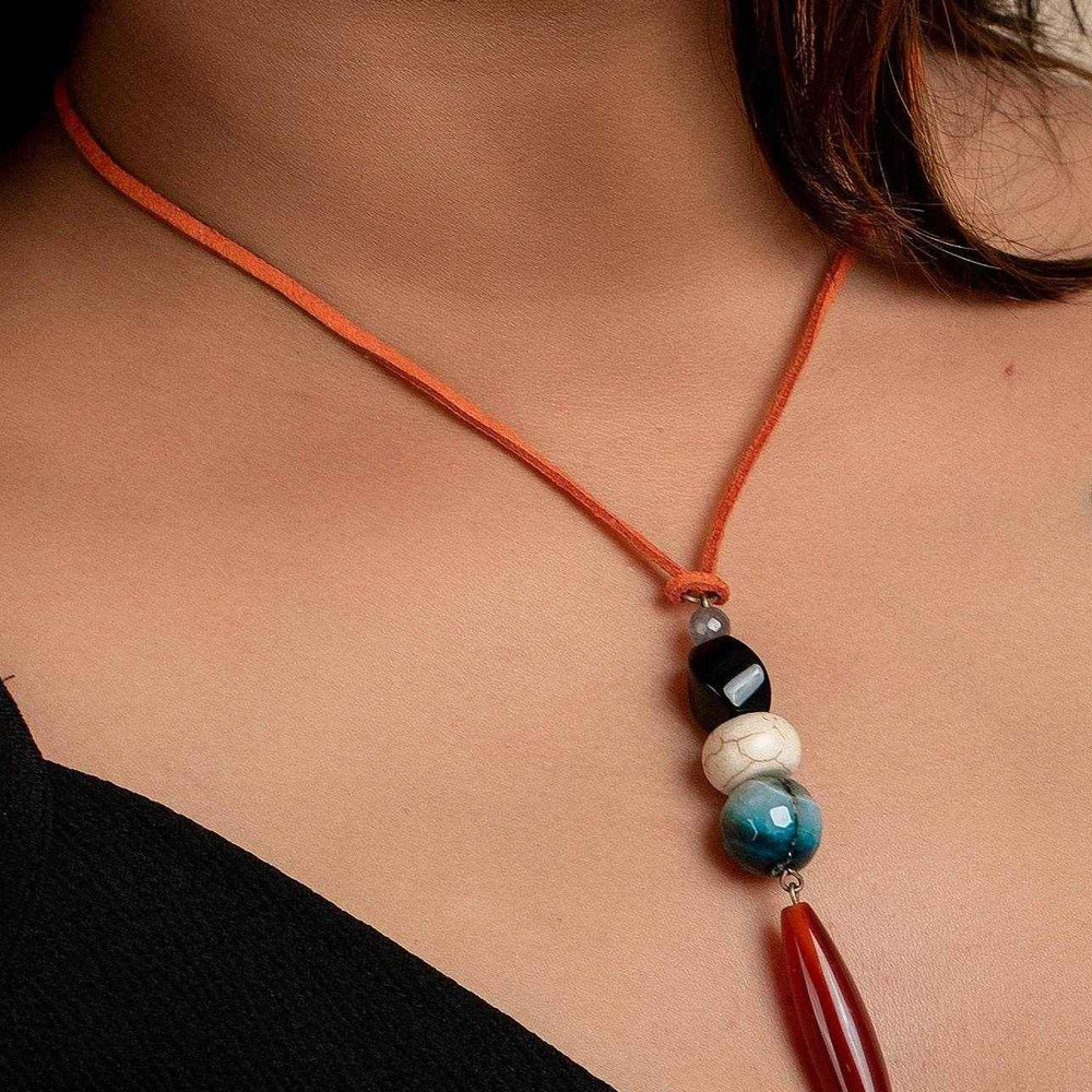 Agate Onyx Howlite Necklace with Adjustable Suede Cord – Unique Lightweight Handcrafted Jewelry for Women - Lookandadorn.com