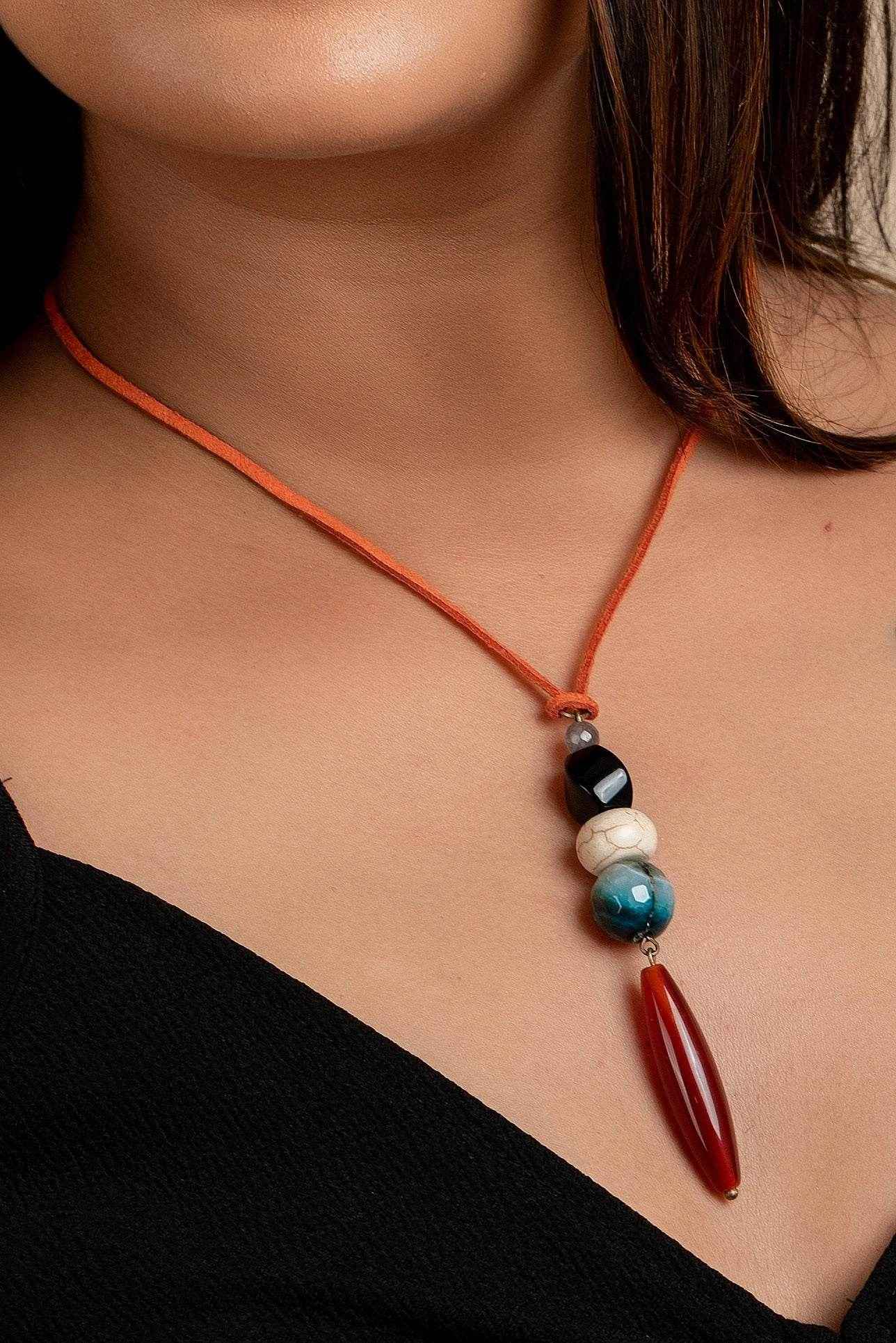 Agate Onyx Howlite Necklace with Adjustable Suede Cord – Unique Lightweight Handcrafted Jewelry for Women - Lookandadorn.com