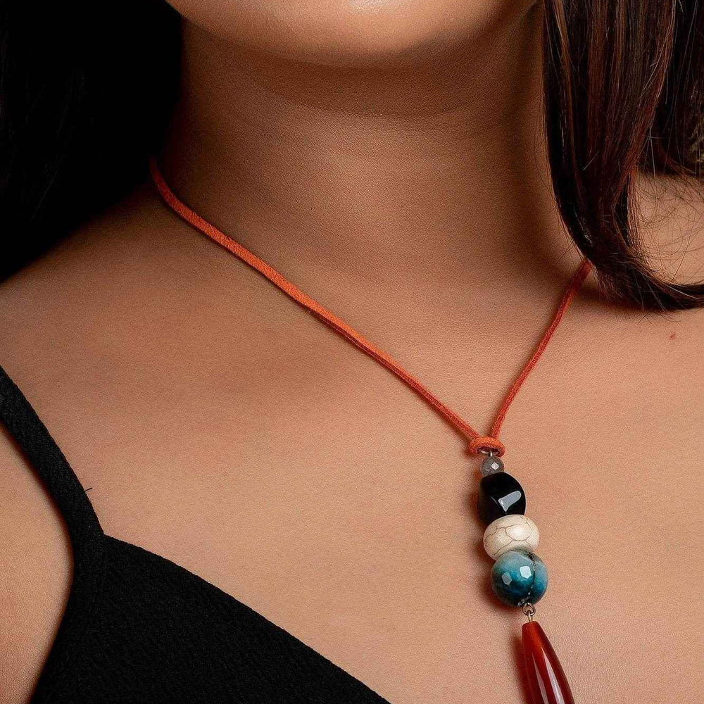 Agate Onyx Howlite Necklace with Adjustable Suede Cord – Unique Lightweight Handcrafted Jewelry for Women - Lookandadorn.com