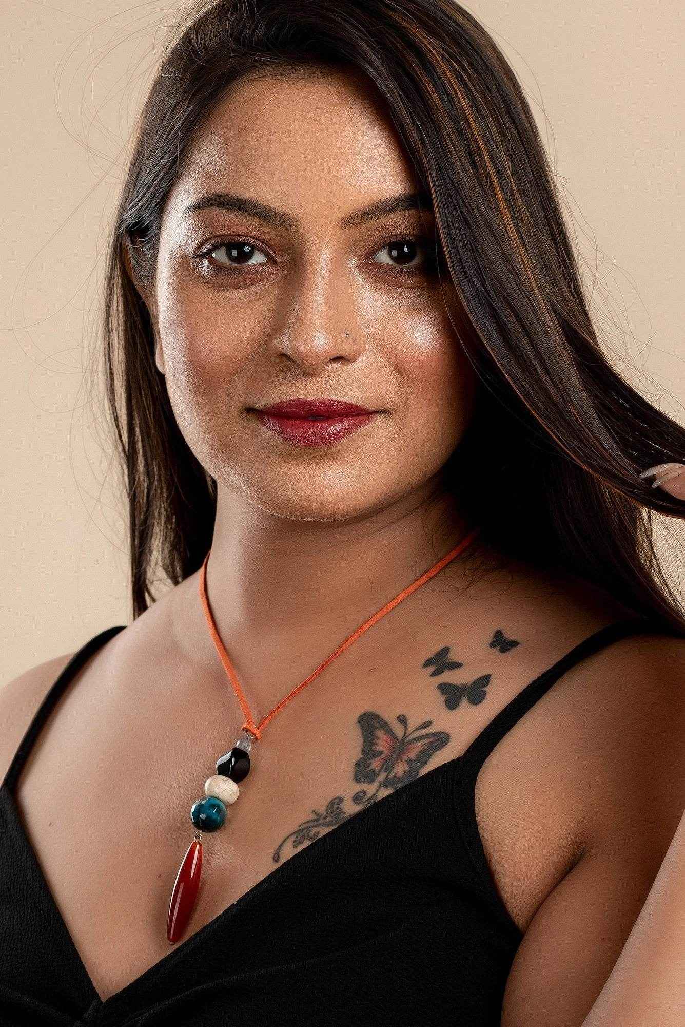 Agate Onyx Howlite Necklace with Adjustable Suede Cord – Unique Lightweight Handcrafted Jewelry for Women - Lookandadorn.com