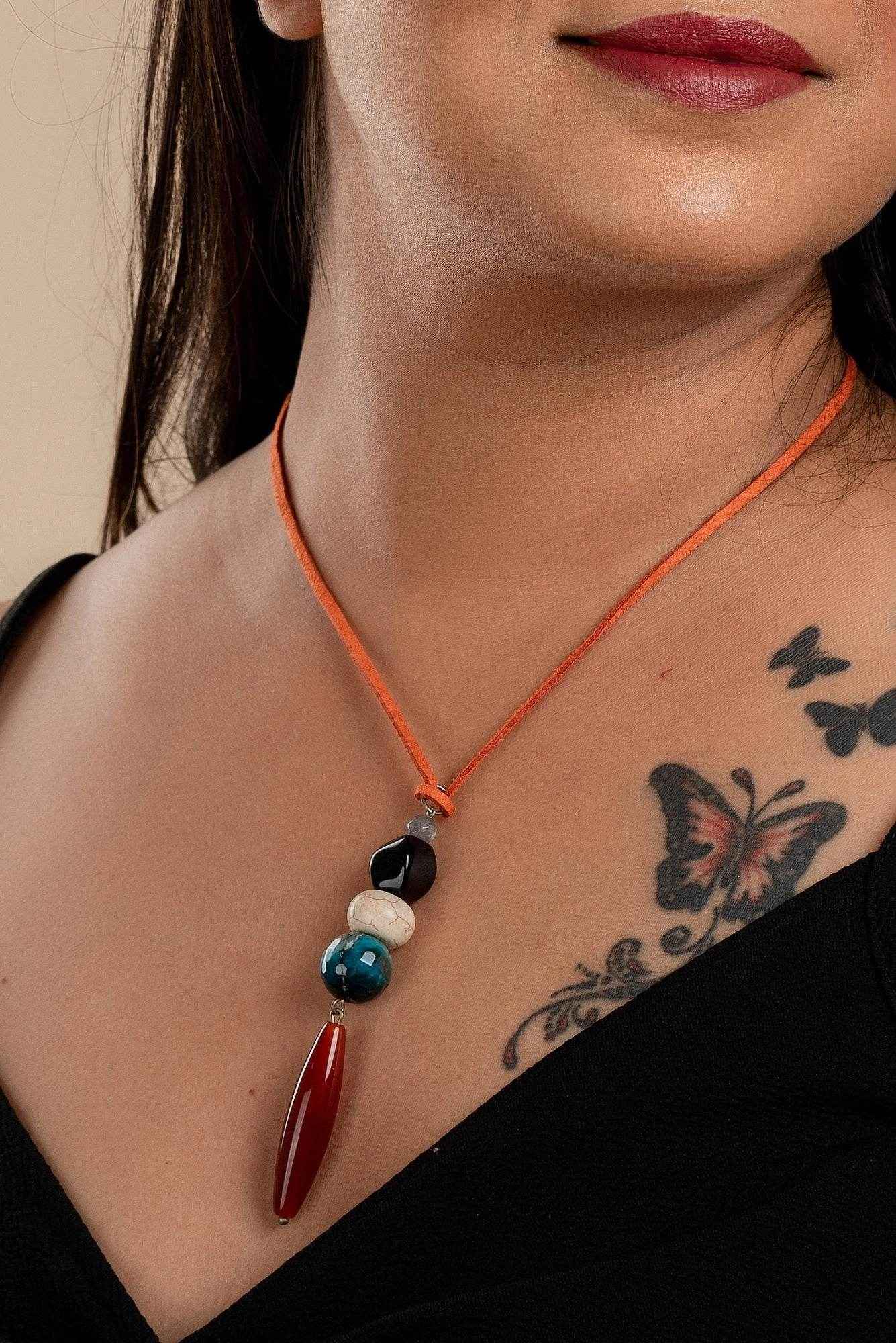 Agate Onyx Howlite Necklace with Adjustable Suede Cord – Unique Lightweight Handcrafted Jewelry for Women - Lookandadorn.com