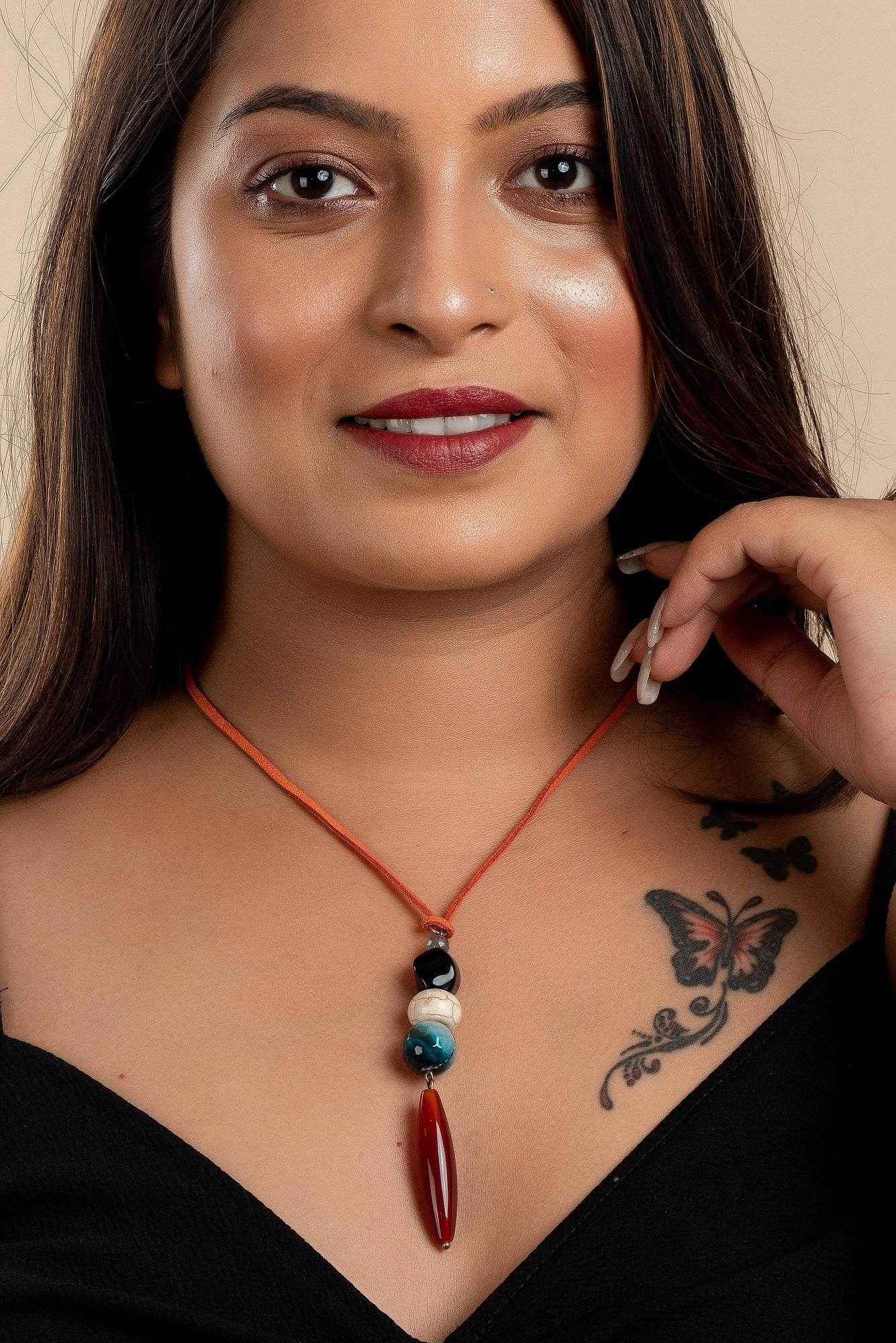 Agate Onyx Howlite Necklace with Adjustable Suede Cord – Unique Lightweight Handcrafted Jewelry for Women - Lookandadorn.com