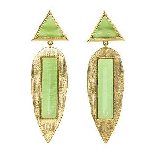 Designer Triangular Green Leaf Dangle Golden Brass Studs Earrings, Non-Allergic, Unique Jewelry - Lookandadorn.com