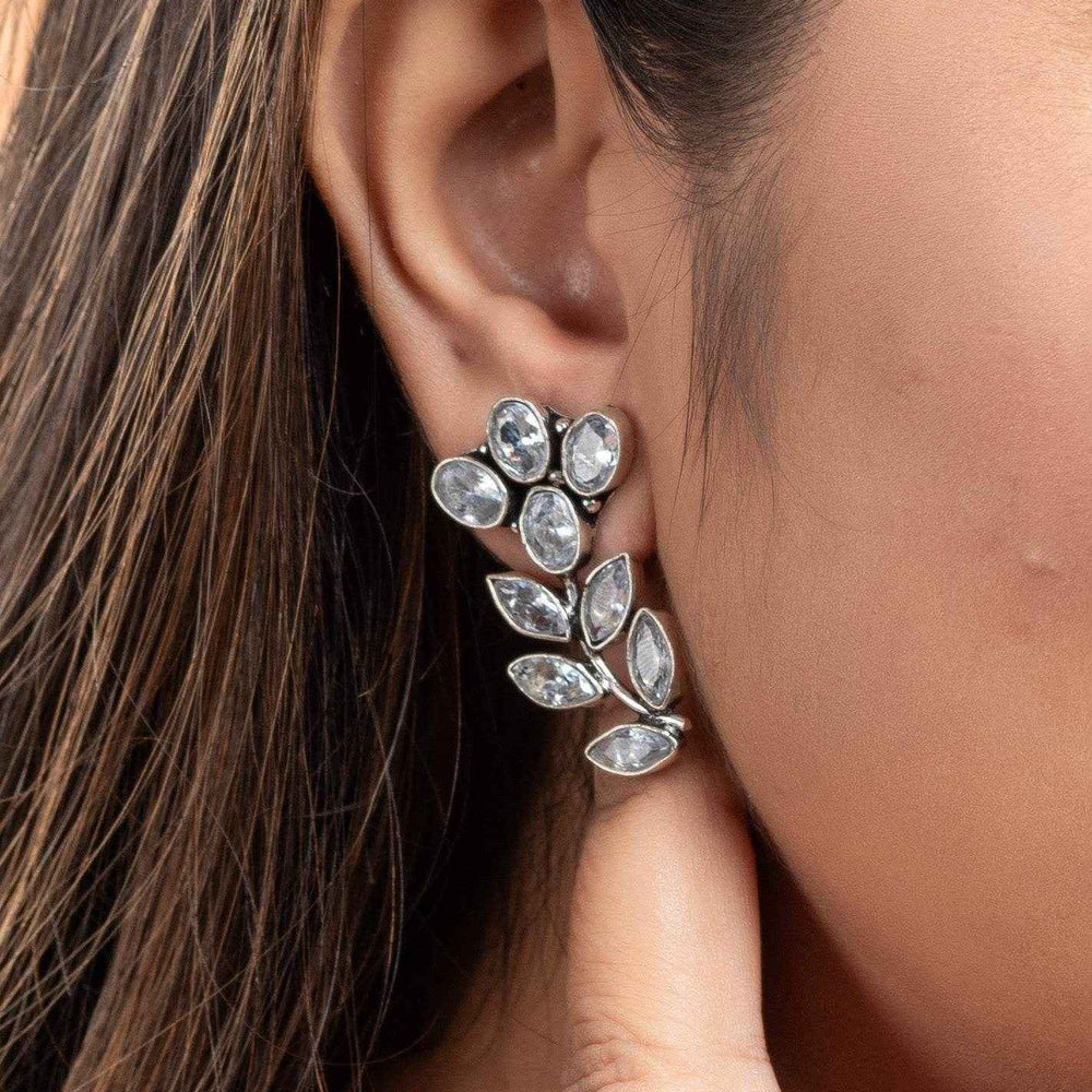 Elegant White Cubic Zirconia Stud Earrings in Oxidised Silver for All Occasions, Non-Allergic Design - Lookandadorn.com