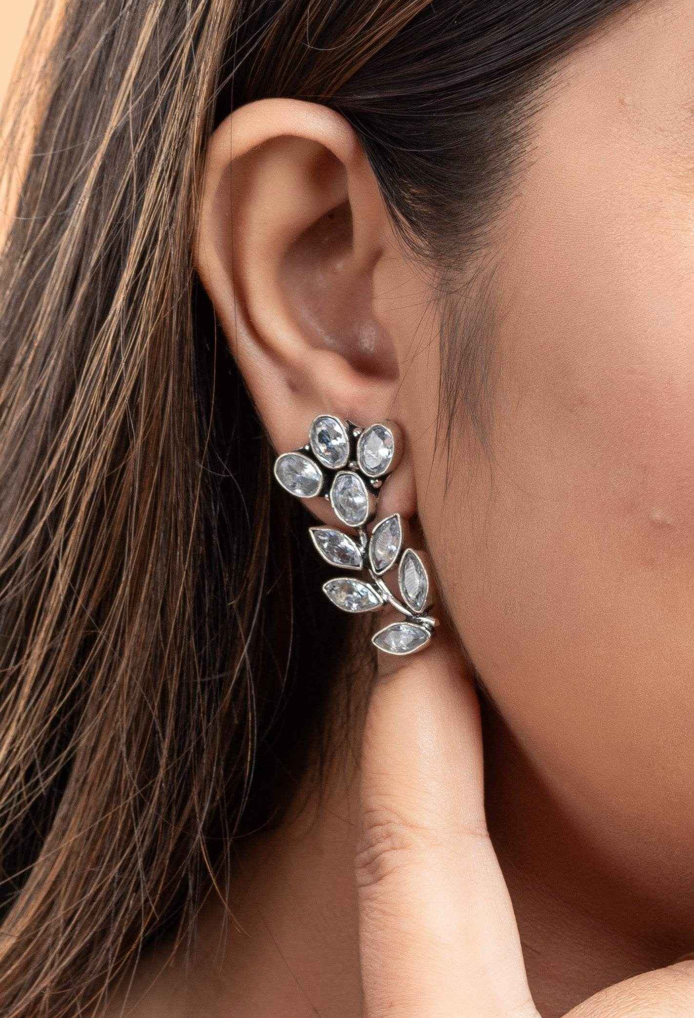 Elegant White Cubic Zirconia Stud Earrings in Oxidised Silver for All Occasions, Non-Allergic Design - Lookandadorn.com