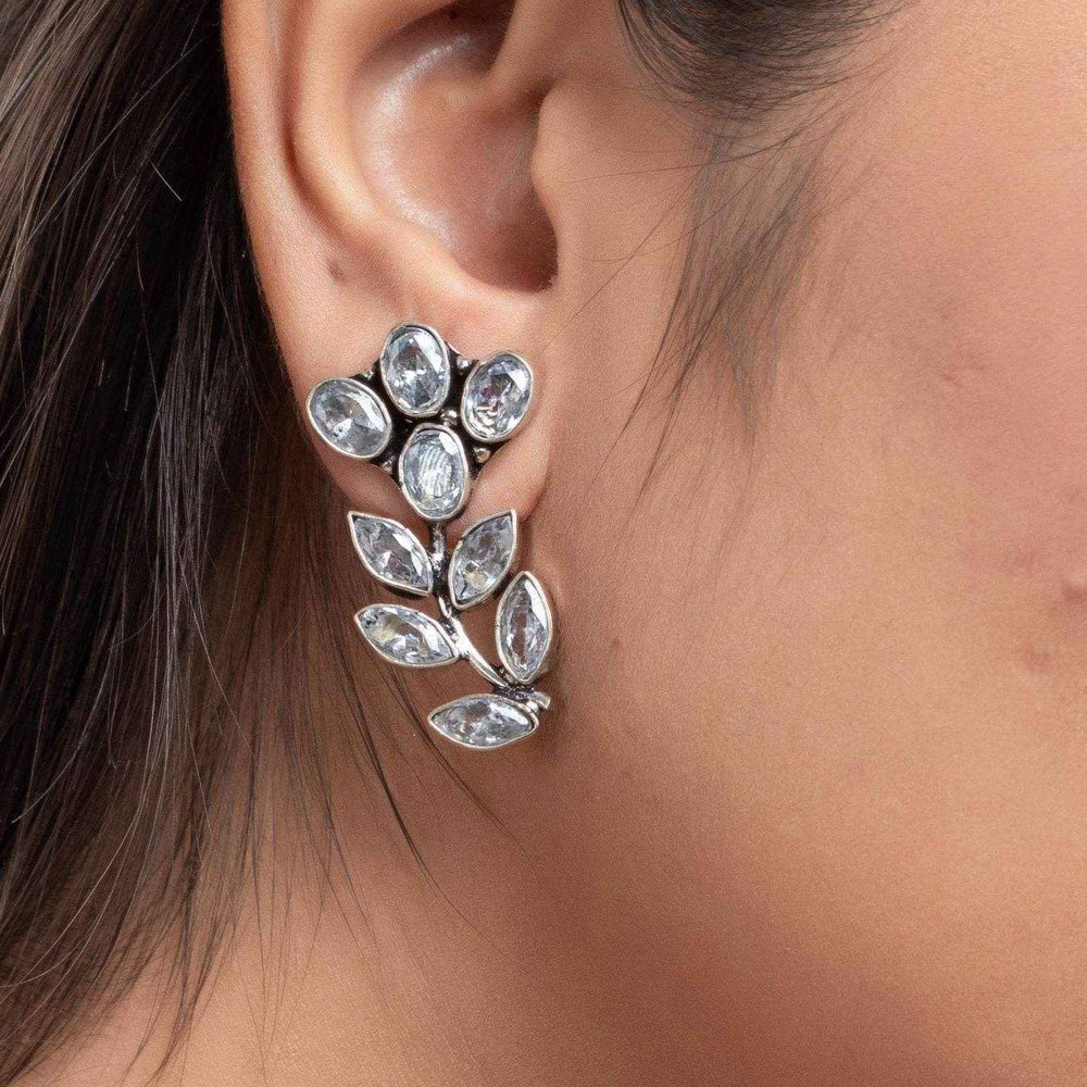 Elegant White Cubic Zirconia Stud Earrings in Oxidised Silver for All Occasions, Non-Allergic Design - Lookandadorn.com