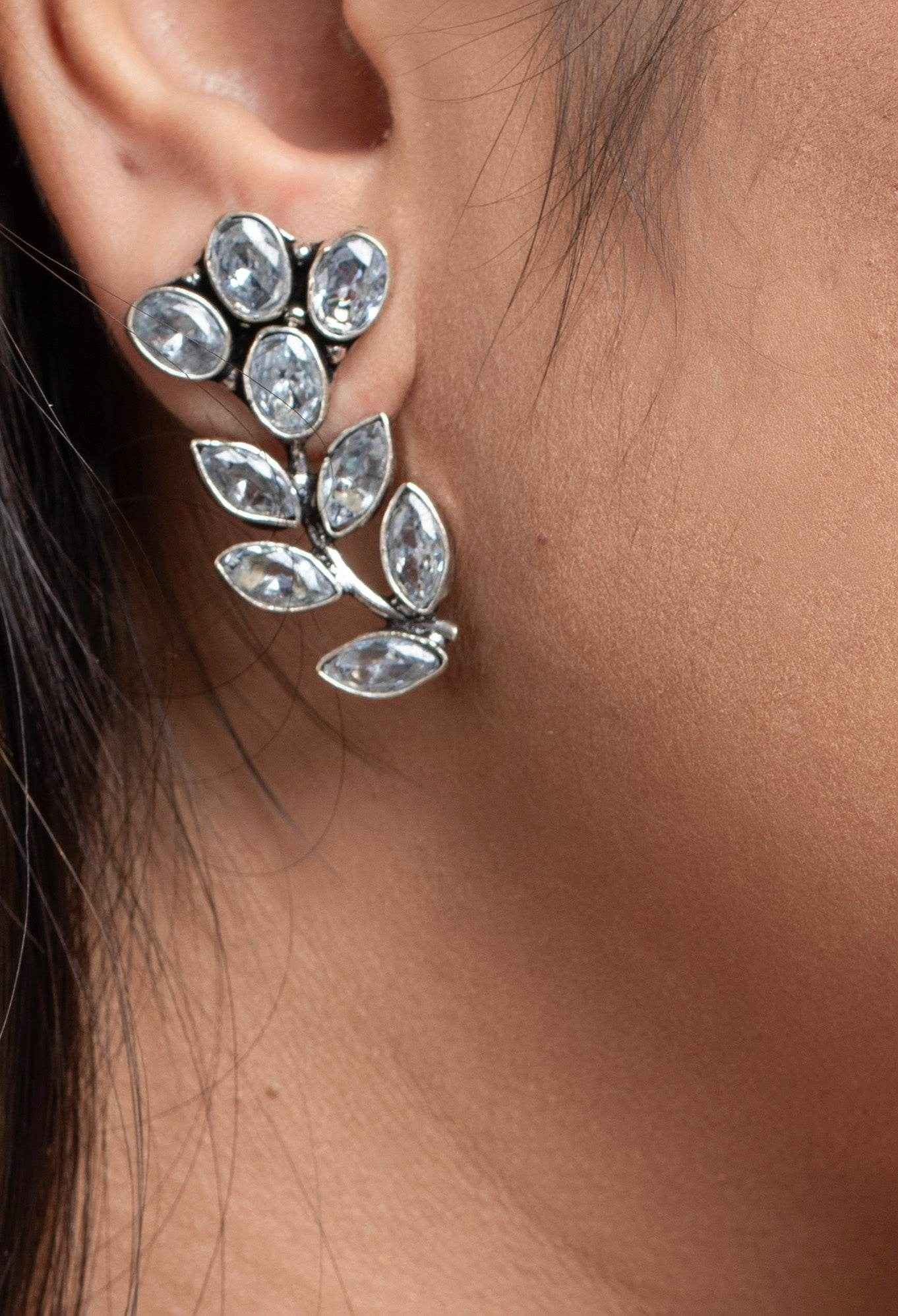 Elegant White Cubic Zirconia Stud Earrings in Oxidised Silver for All Occasions, Non-Allergic Design - Lookandadorn.com