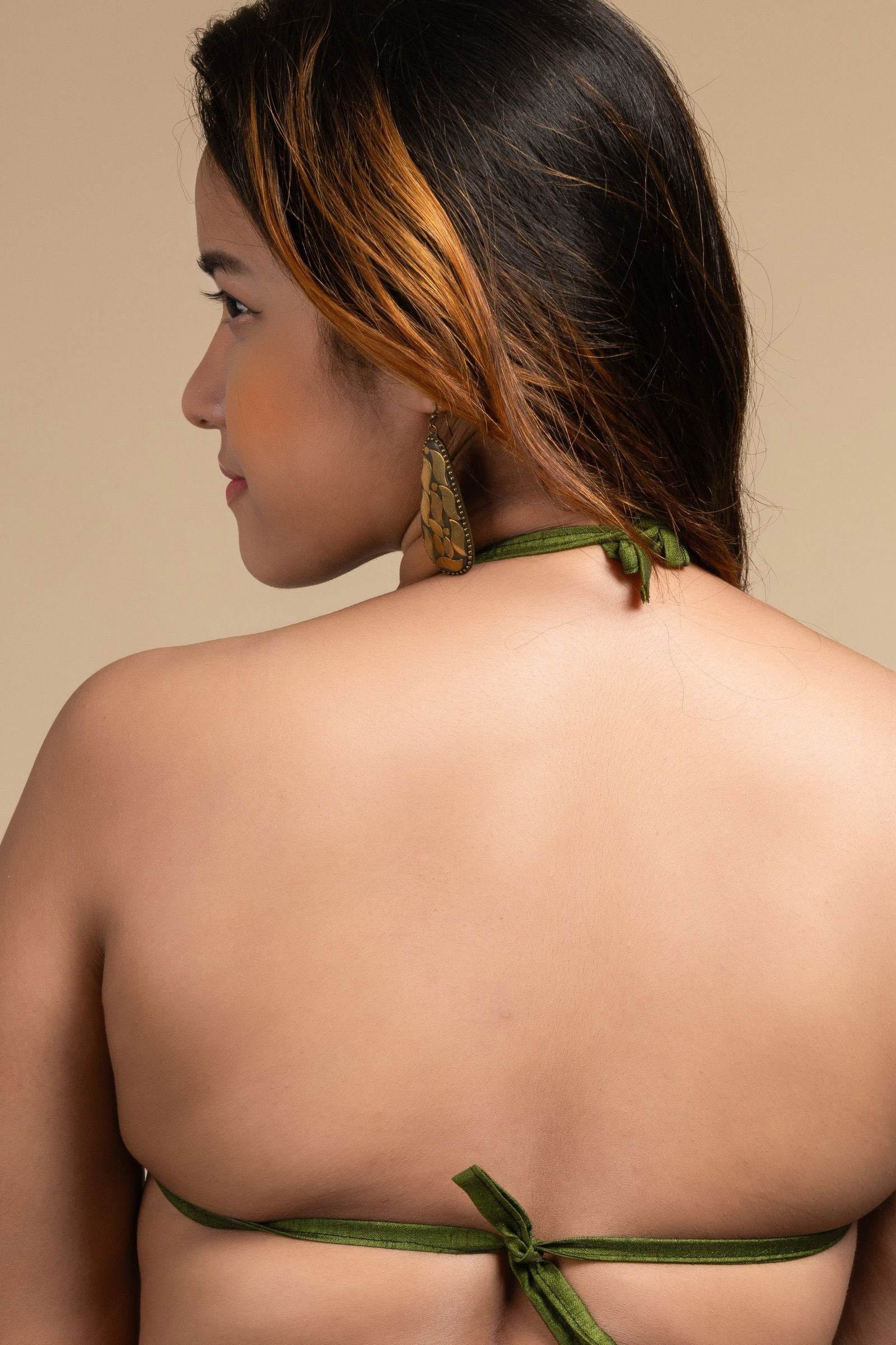 Embroidered Black Backless Halter Neck Non Padded Bikini Blouse For Women - Lookandadorn.com