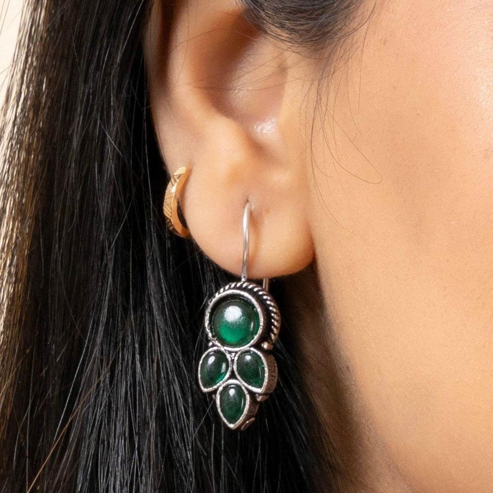 Emerald Green Oxidized Silver Dangle Earrings - Unique Designer Jewelry for Every Occasion - Lookandadorn.com