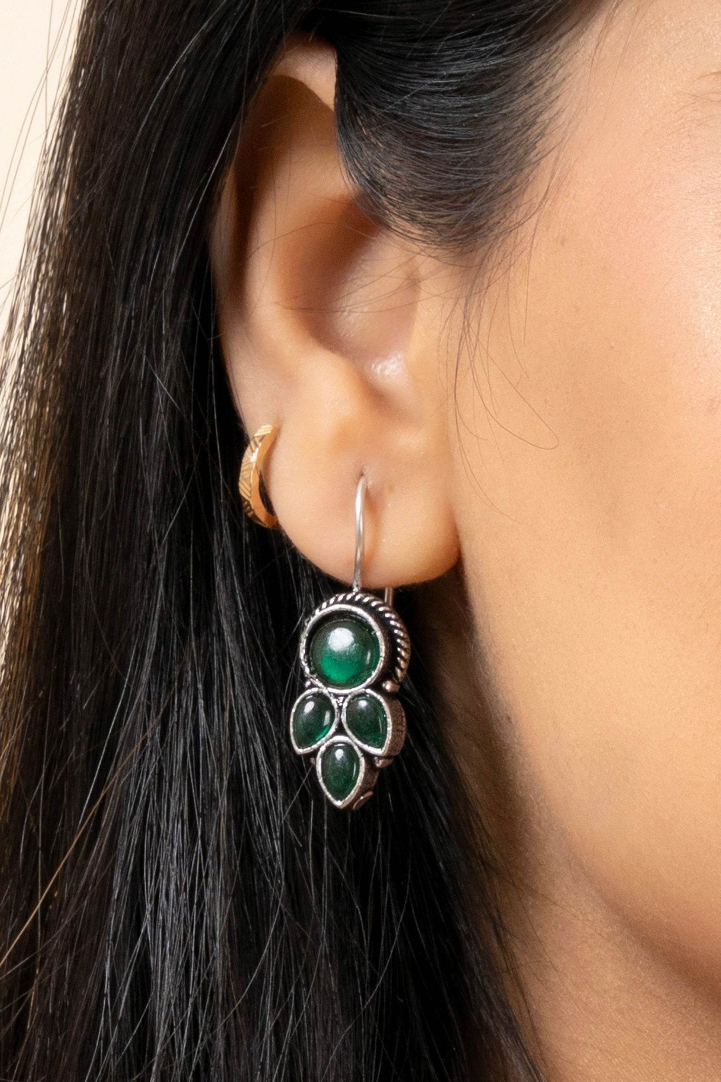 Emerald Green Oxidized Silver Dangle Earrings - Unique Designer Jewelry for Every Occasion - Lookandadorn.com
