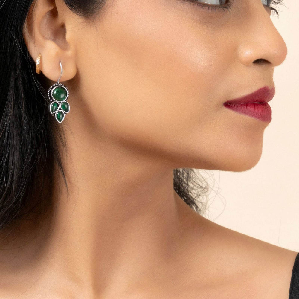 Emerald Green Oxidized Silver Dangle Earrings - Unique Designer Jewelry for Every Occasion - Lookandadorn.com