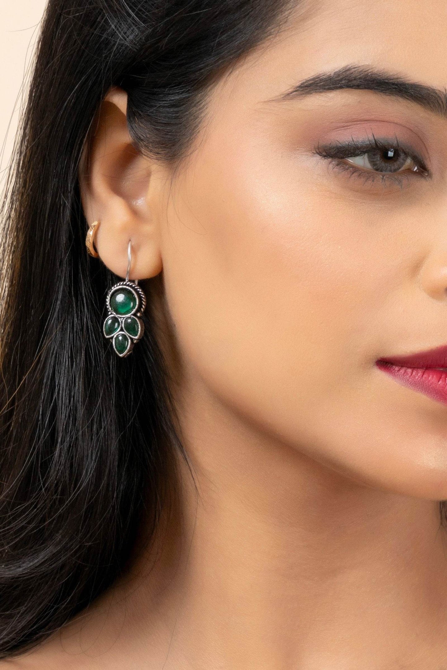 Emerald Green Oxidized Silver Dangle Earrings - Unique Designer Jewelry for Every Occasion - Lookandadorn.com