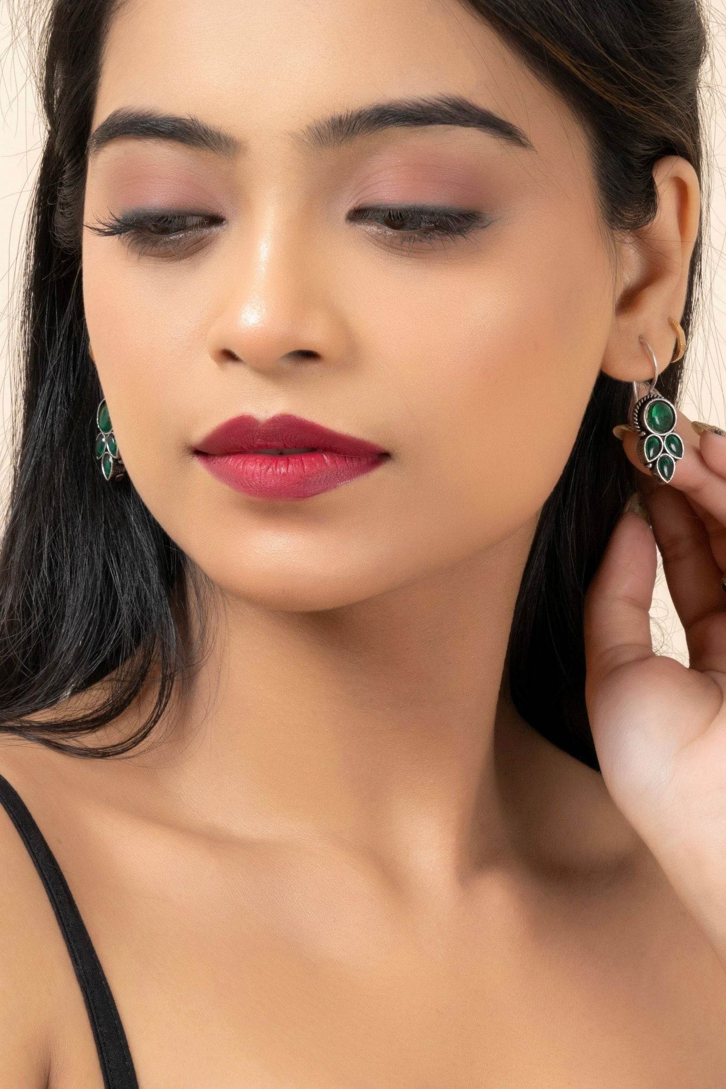 Emerald Green Oxidized Silver Dangle Earrings - Unique Designer Jewelry for Every Occasion - Lookandadorn.com