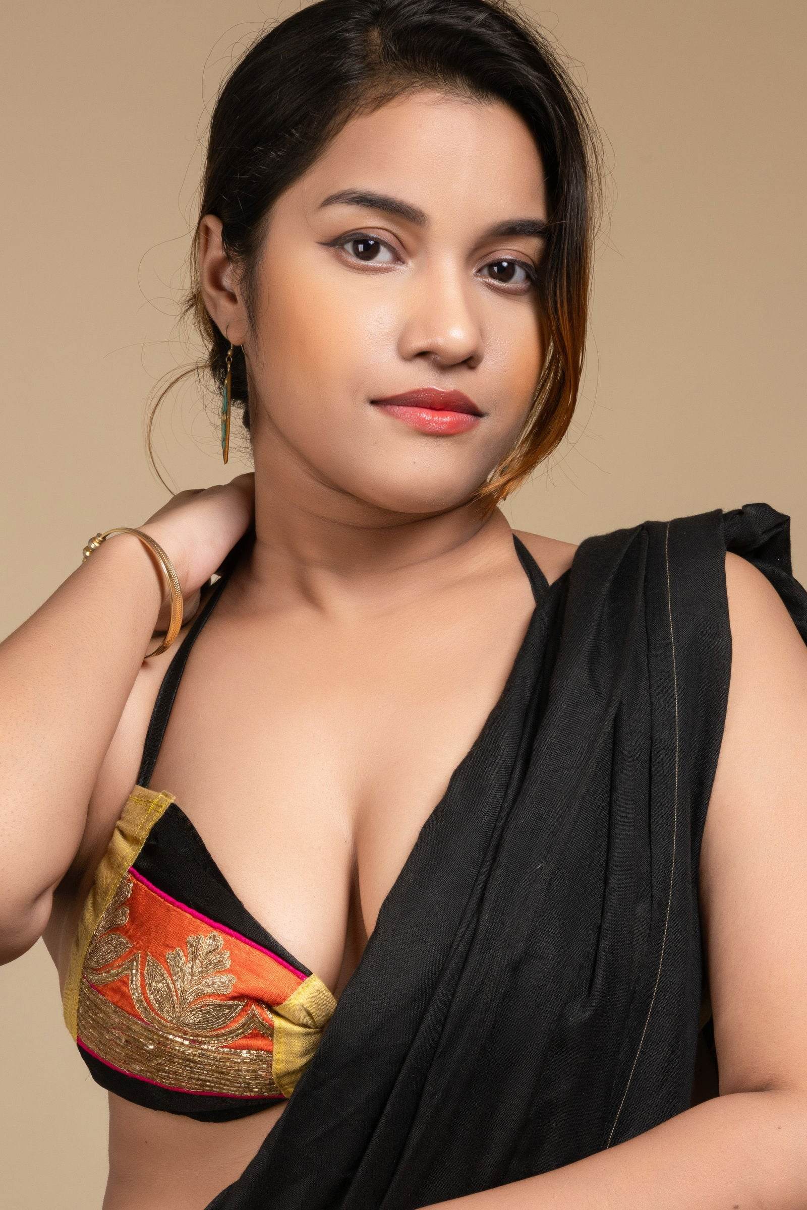 Exclusive Hand Embroidered Black Orange Backless Halter Neck Bikini Blouse for Women - Lookandadorn.com