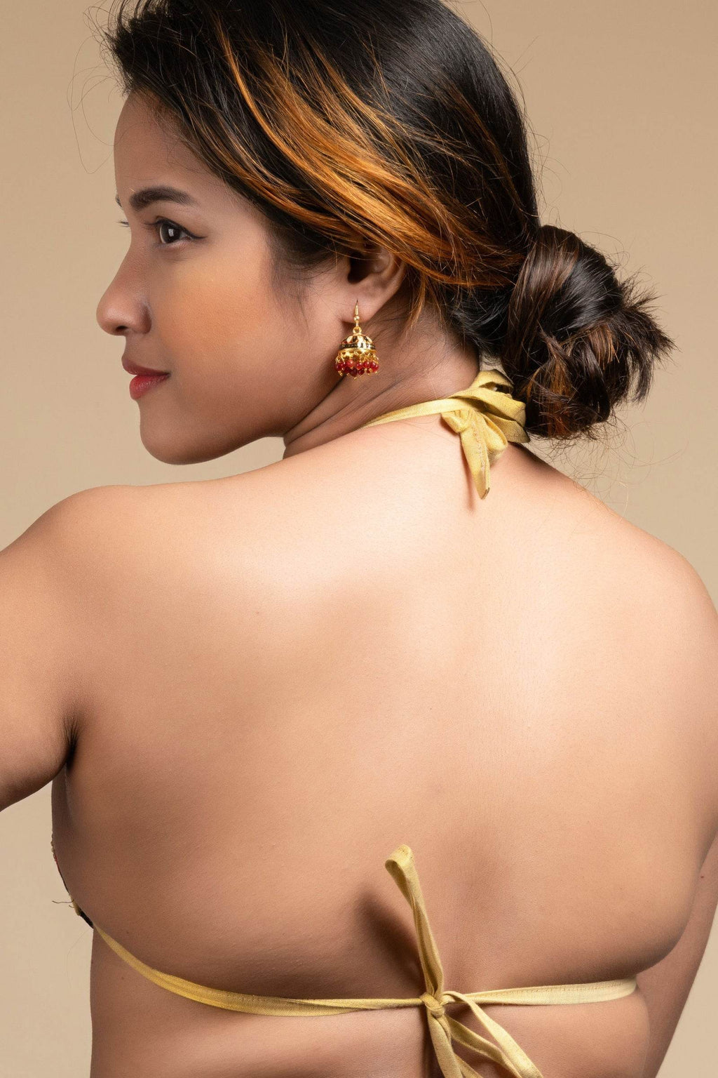 Exclusive Hand Embroidered Black Red Backless Halter Neck Bikini Blouse for Women - Lookandadorn.com