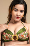 Exclusive Hand Embroidered Designer Green Backless Halter Neck Bikini Top Blouse for Women - Lookandadorn.com