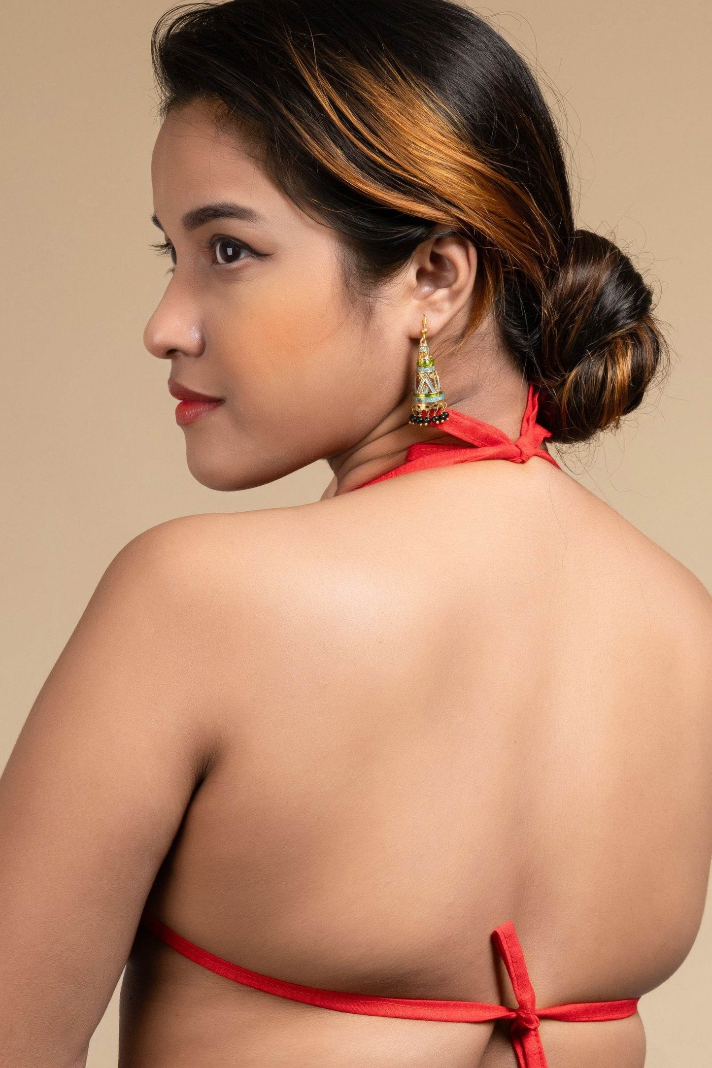 Exclusive Hand Embroidered Green Backless Halter Neck Bikini Blouse for Women - Lookandadorn.com