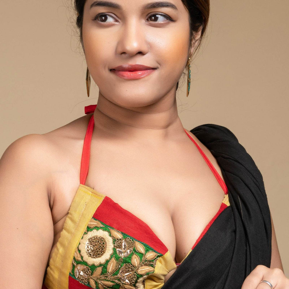 Exclusive Hand Embroidered Red Backless Halter Neck Bikini Blouse for Women - Lookandadorn.com