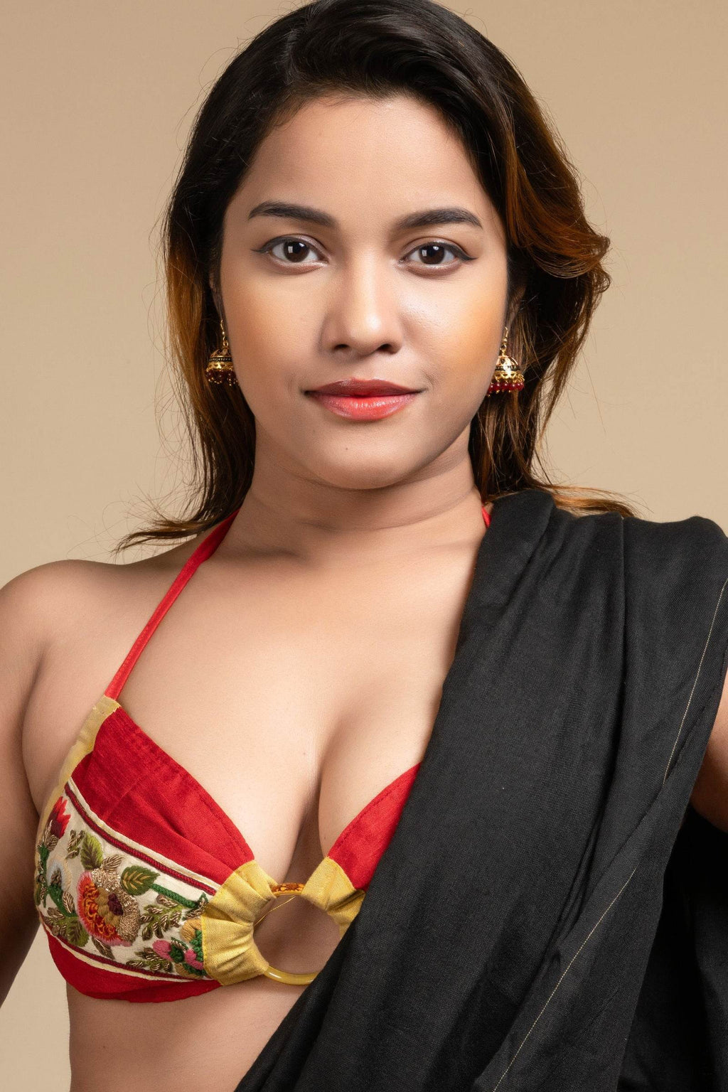 Hand Embroidered Red Women's Backless Halter Neck Bikini Top Blouse – Unique Design - Lookandadorn.com