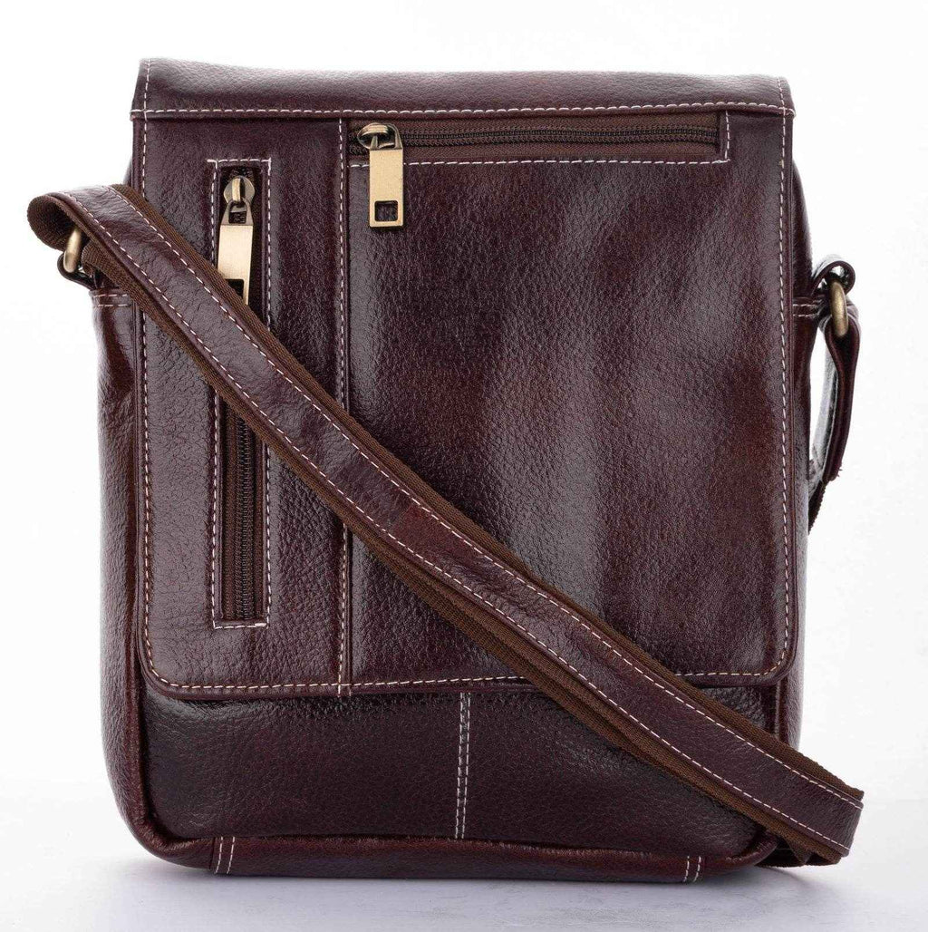 Genuine Leather Brown Crossbody Sling Messenger Bag With 4 Compartments - Ideal For Daily Essentials - Lookandadorn.com