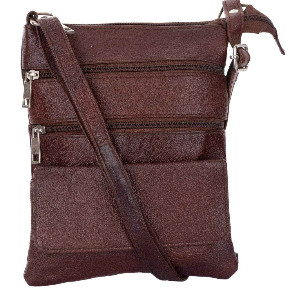 Genuine Leather Brown Crossbody Sling Messenger Bag with 4 Compartments for Daily Essentials - Lookandadorn.com
