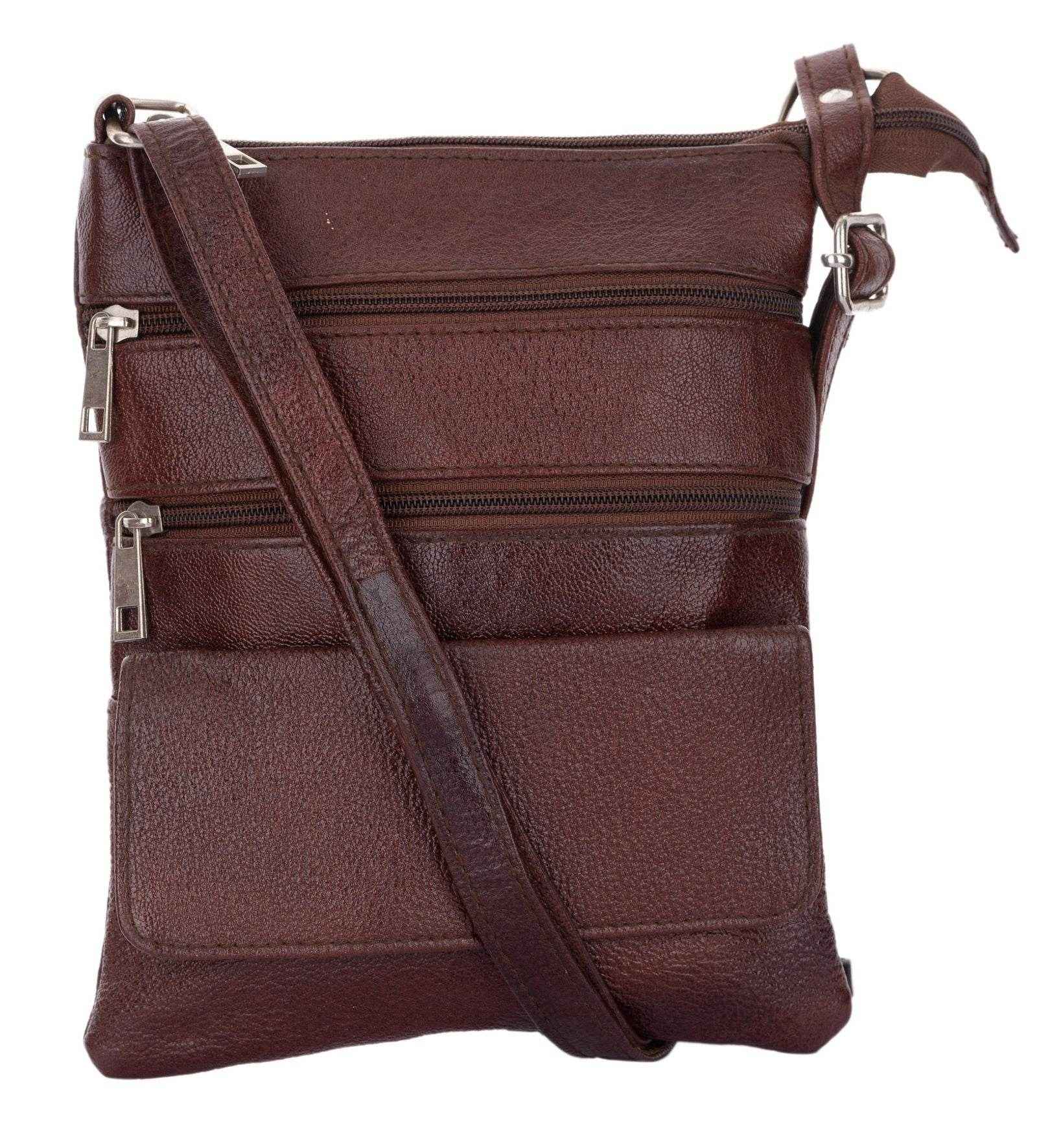 Genuine Leather Brown Crossbody Sling Messenger Bag with 4 Compartments for Daily Essentials - Lookandadorn.com