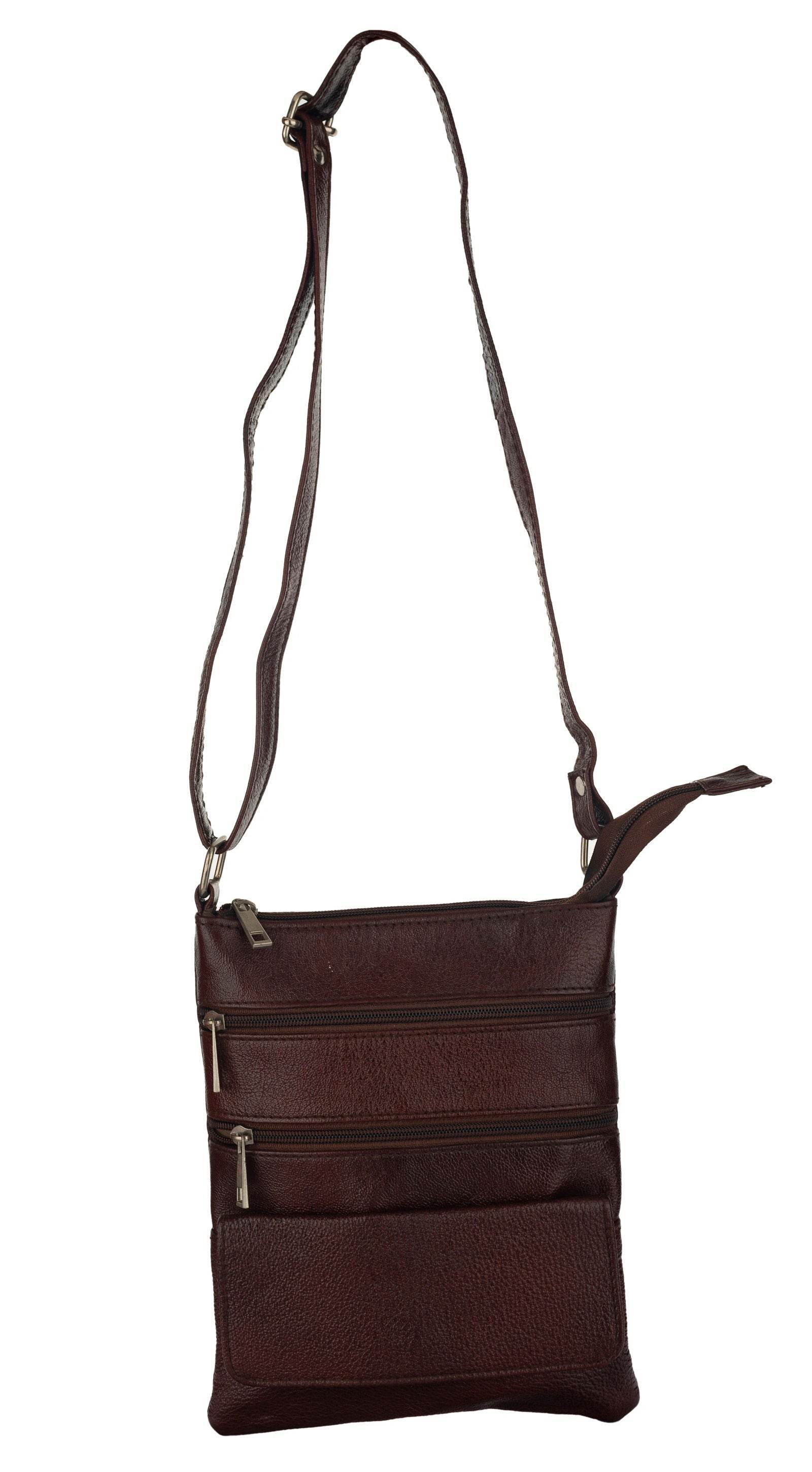 Genuine Leather Brown Crossbody Sling Messenger Bag with 4 Compartments for Daily Essentials - Lookandadorn.com