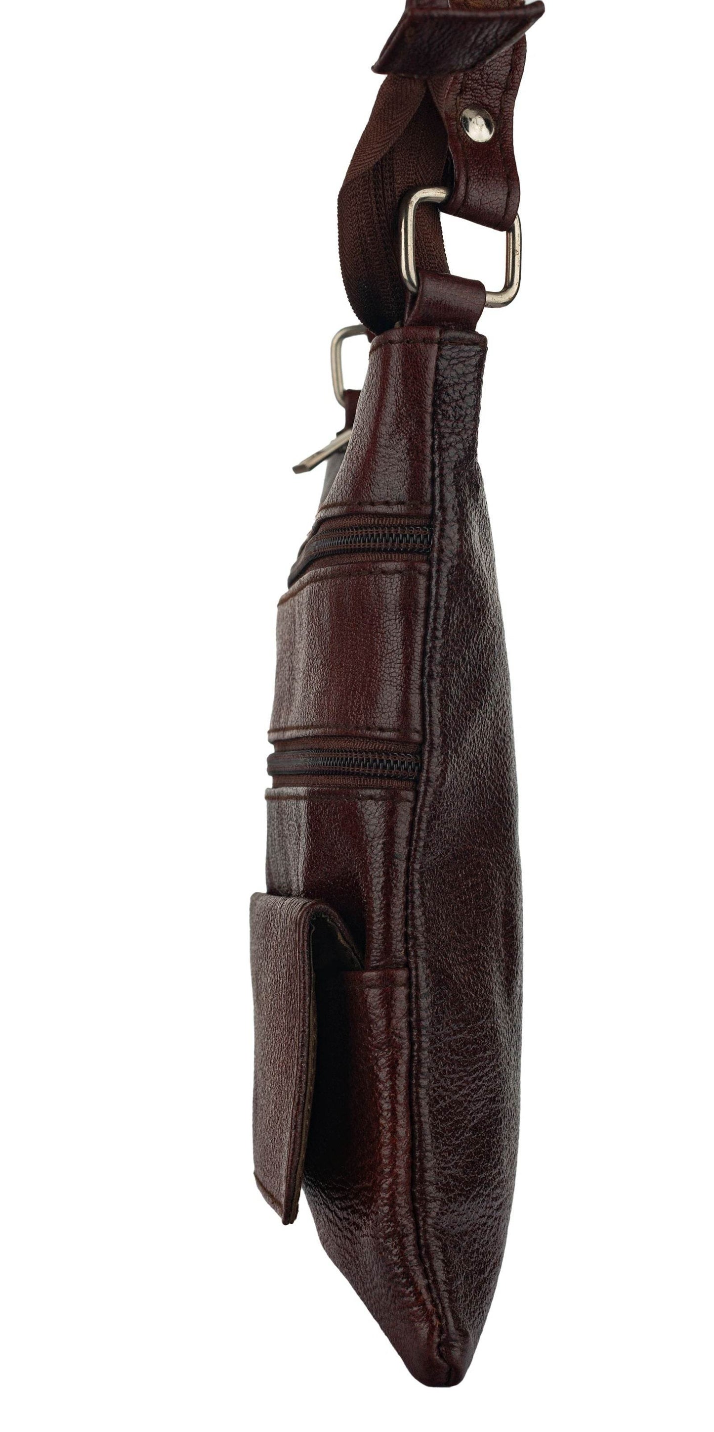 Genuine Leather Brown Crossbody Sling Messenger Bag with 4 Compartments for Daily Essentials - Lookandadorn.com