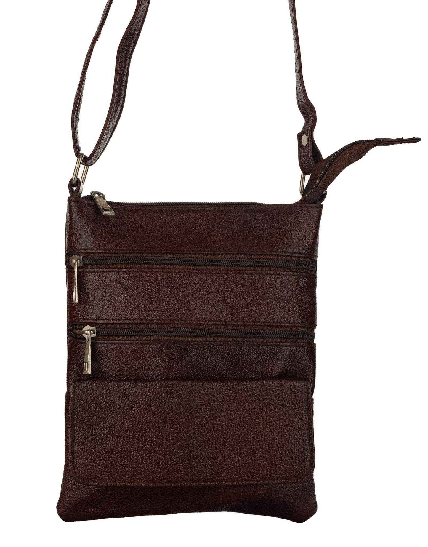 Genuine Leather Brown Crossbody Sling Messenger Bag with 4 Compartments for Daily Essentials - Lookandadorn.com