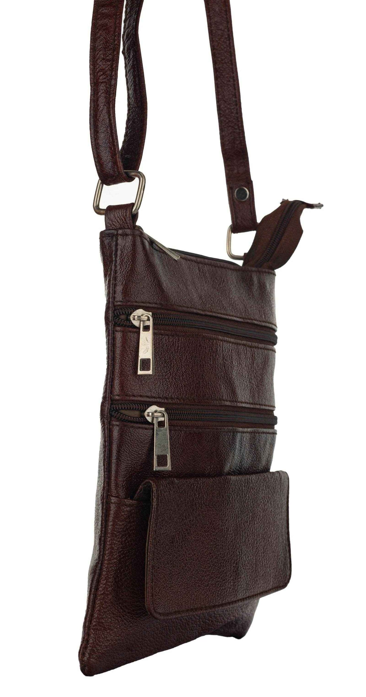 Genuine Leather Brown Crossbody Sling Messenger Bag with 4 Compartments for Daily Essentials - Lookandadorn.com