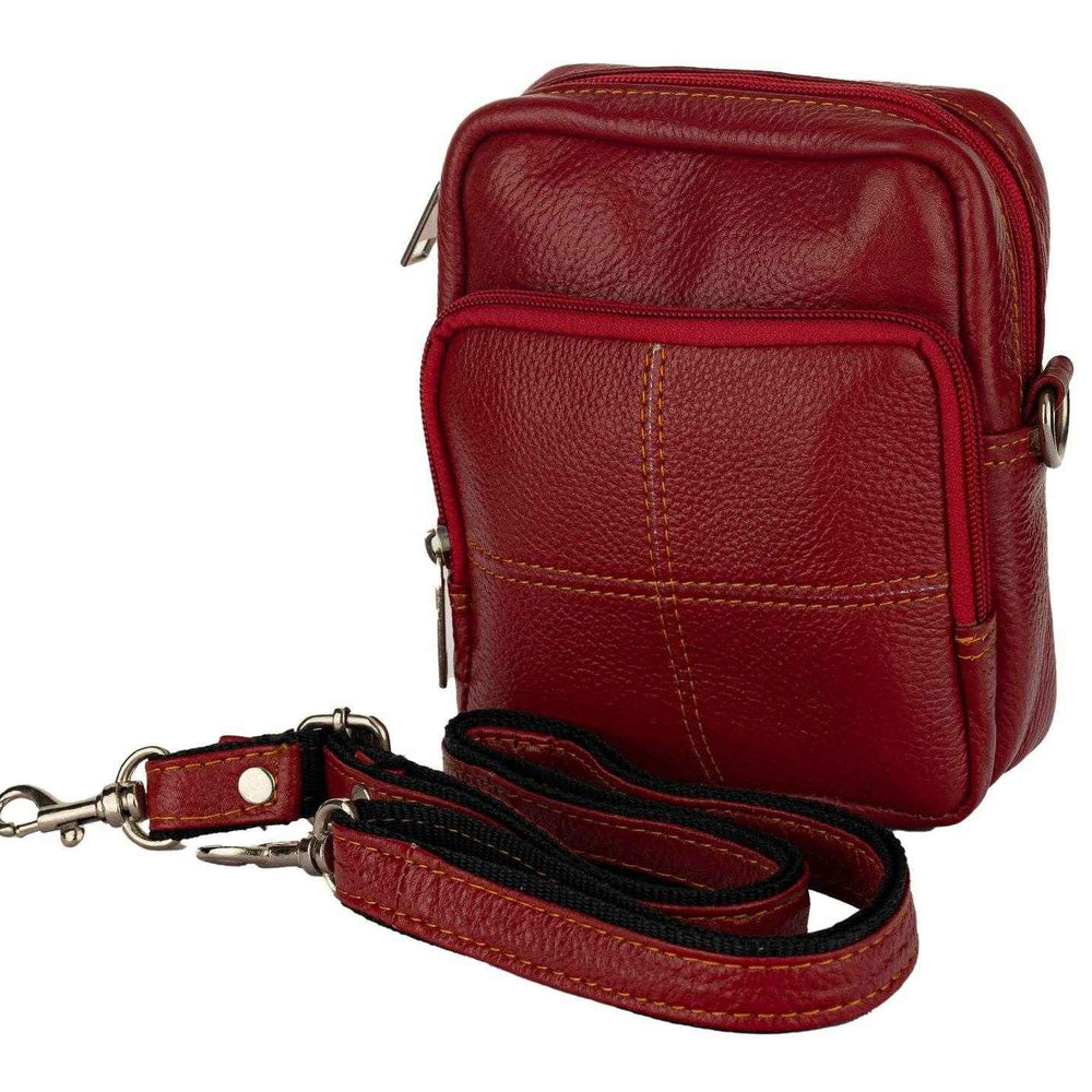 Genuine Leather Red Sling Bag with 4 Compartments - Versatile Cross Body and Waist Messenger Bag - Lookandadorn.com