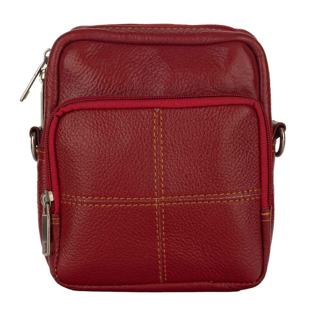 Genuine Leather Red Sling Bag with 4 Compartments - Versatile Cross Body and Waist Messenger Bag - Lookandadorn.com
