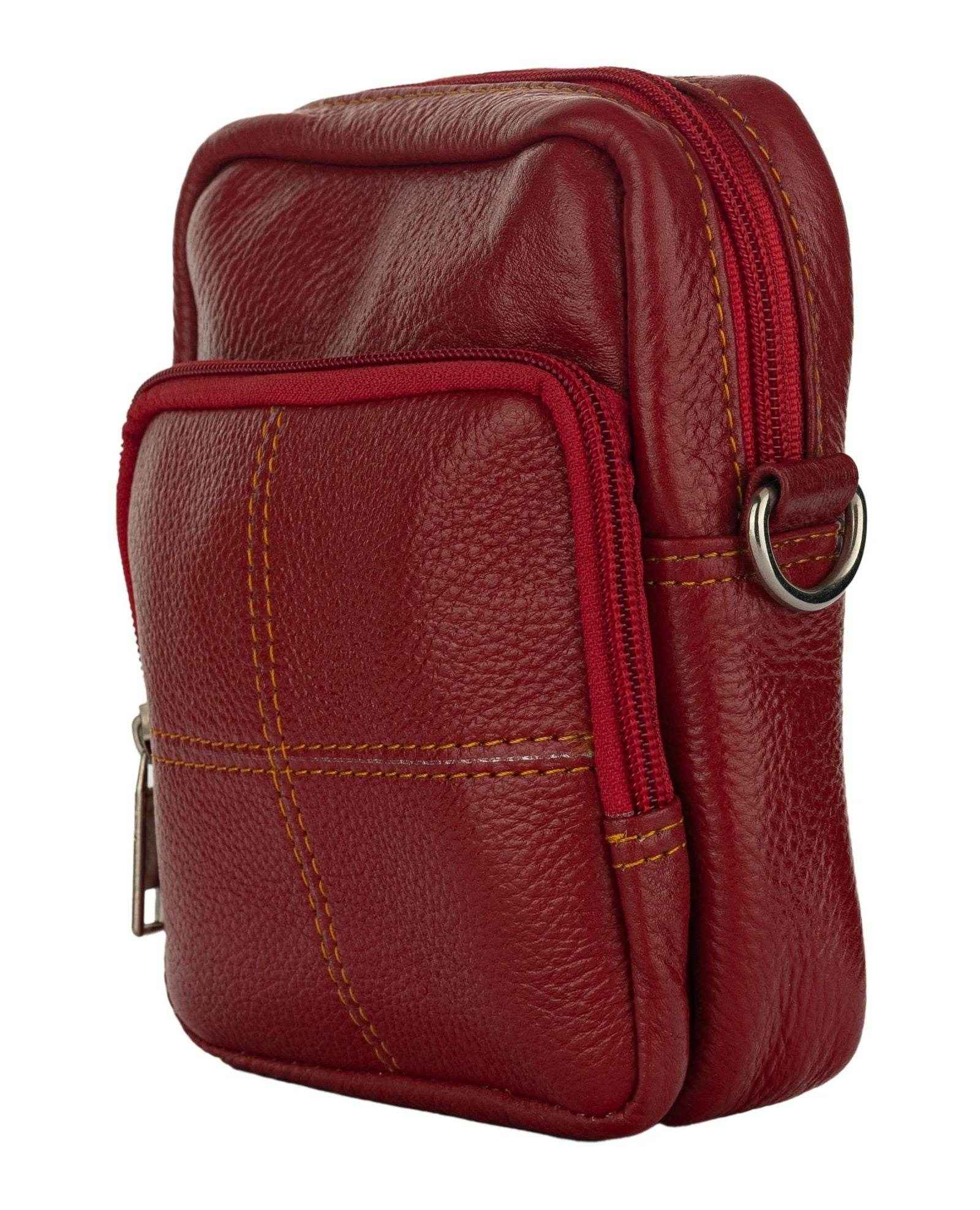 Genuine Leather Red Sling Bag with 4 Compartments - Versatile Cross Body and Waist Messenger Bag - Lookandadorn.com