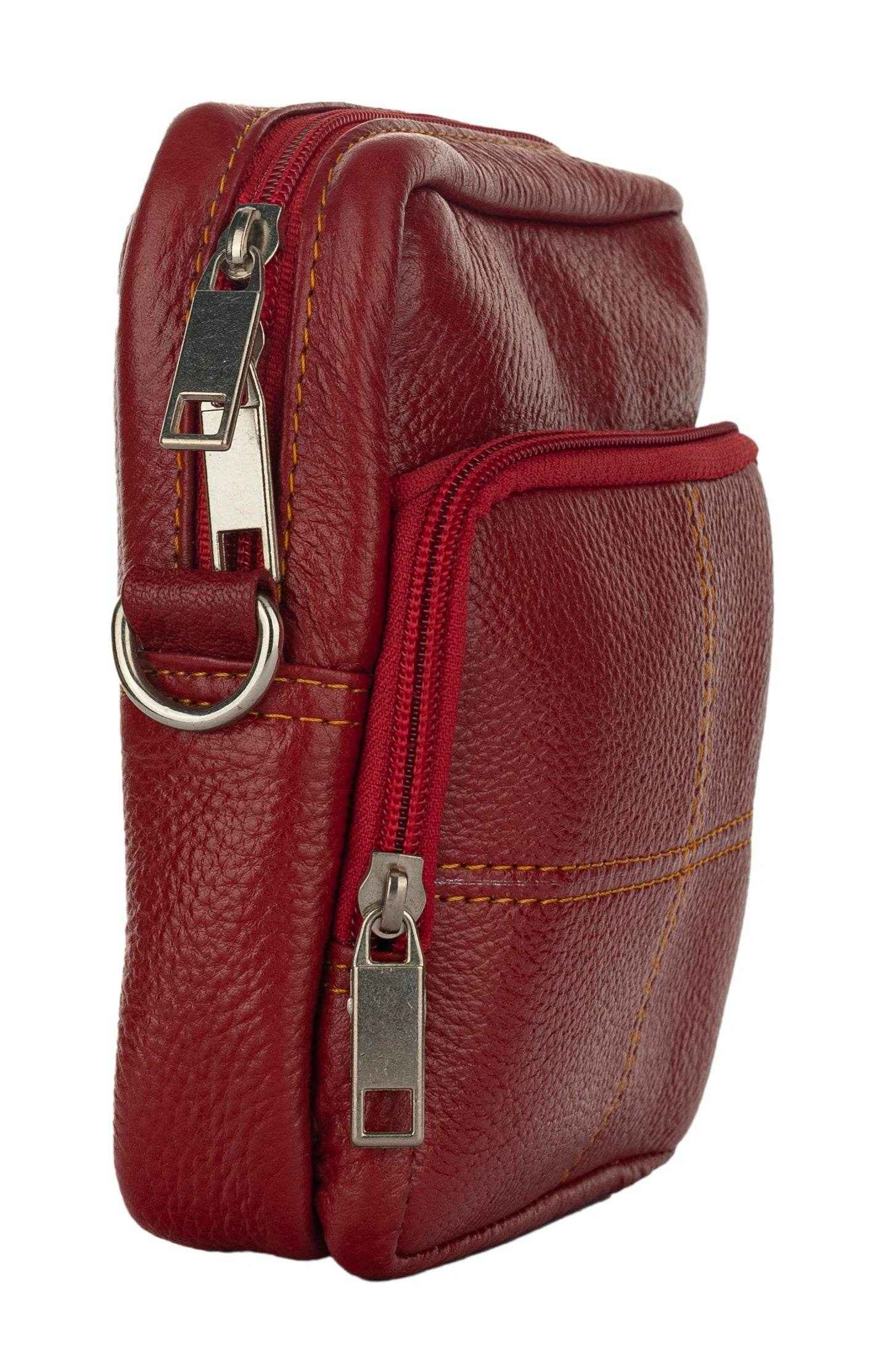Genuine Leather Red Sling Bag with 4 Compartments - Versatile Cross Body and Waist Messenger Bag - Lookandadorn.com