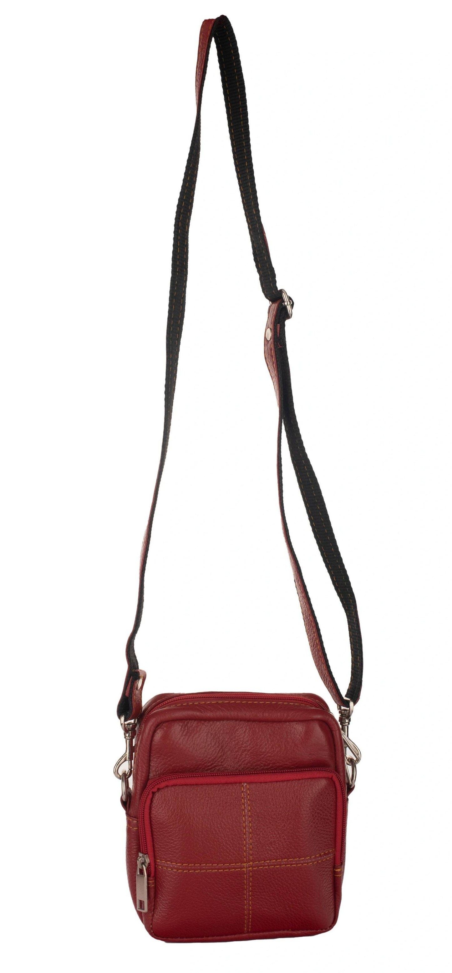Genuine Leather Red Sling Bag with 4 Compartments - Versatile Cross Body and Waist Messenger Bag - Lookandadorn.com