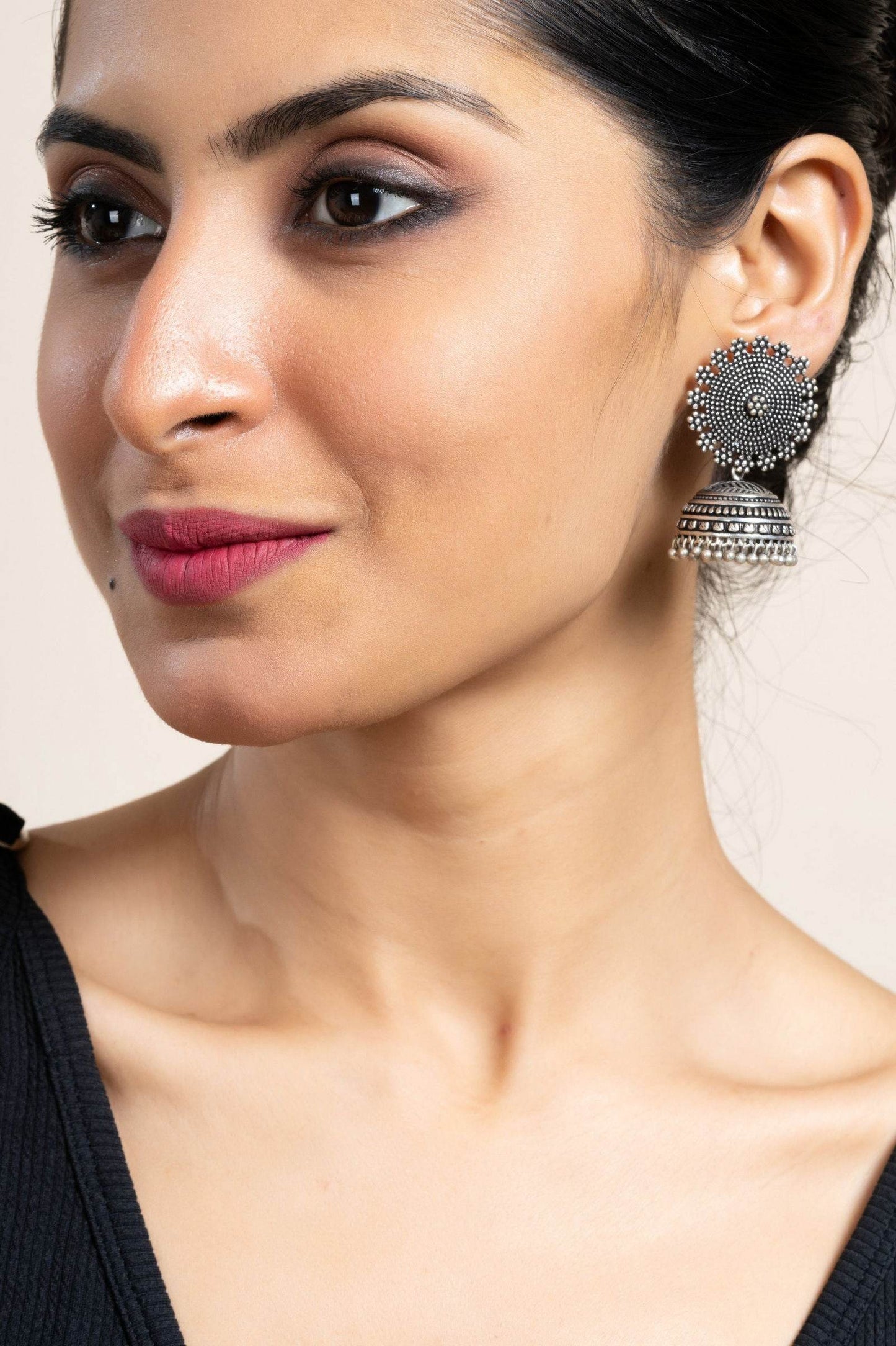 Handmade Designer German Silver Floral Stud Jhumka Earrings - Lightweight, Oxidized Finish, Perfect for All Occasions - Lookandadorn.com