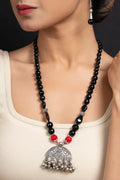 Handmade German Silver Ghungroo Pendant With Red Black Onyx Stones Jewelry Sets - Lookandadorn.com