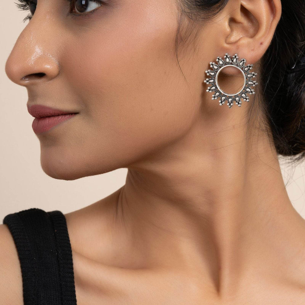 German Silver Hollow Circular Stud Earrings for Everyday Elegance and Special Occasions - Lookandadorn.com