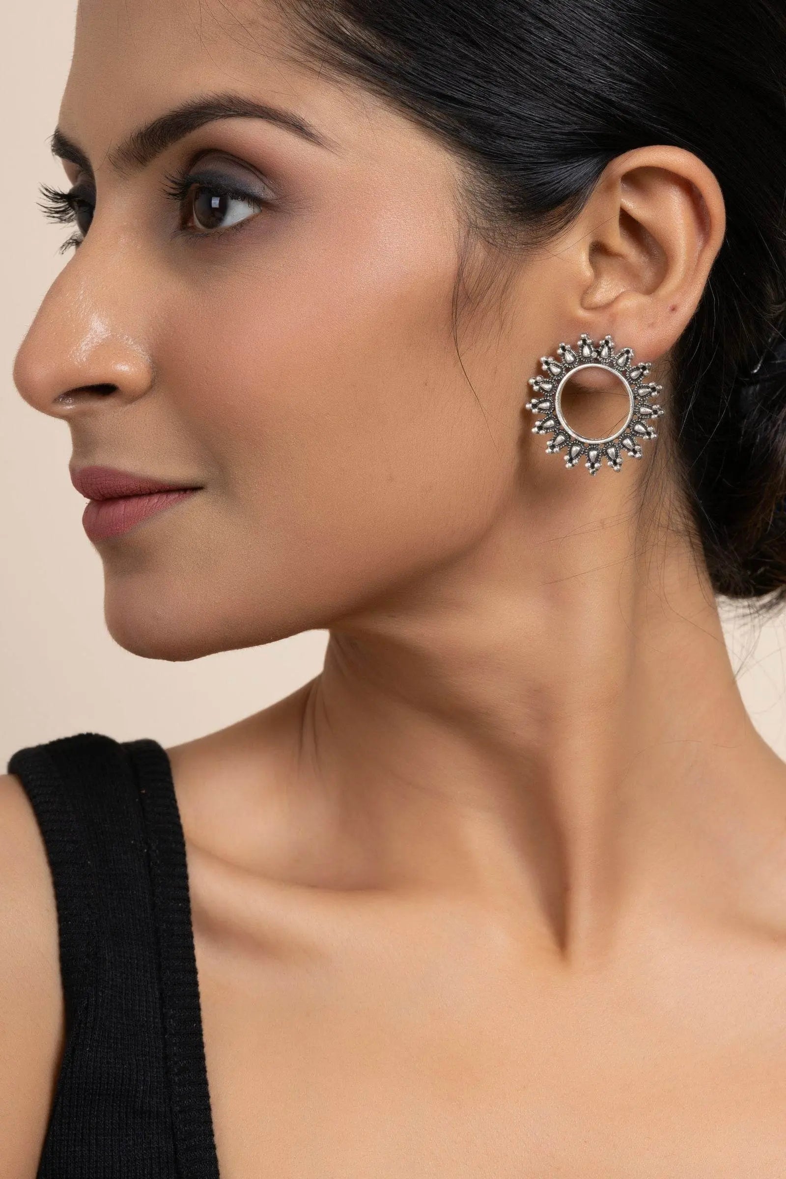 German Silver Hollow Circular Stud Earrings for Everyday Elegance and Special Occasions - Lookandadorn.com