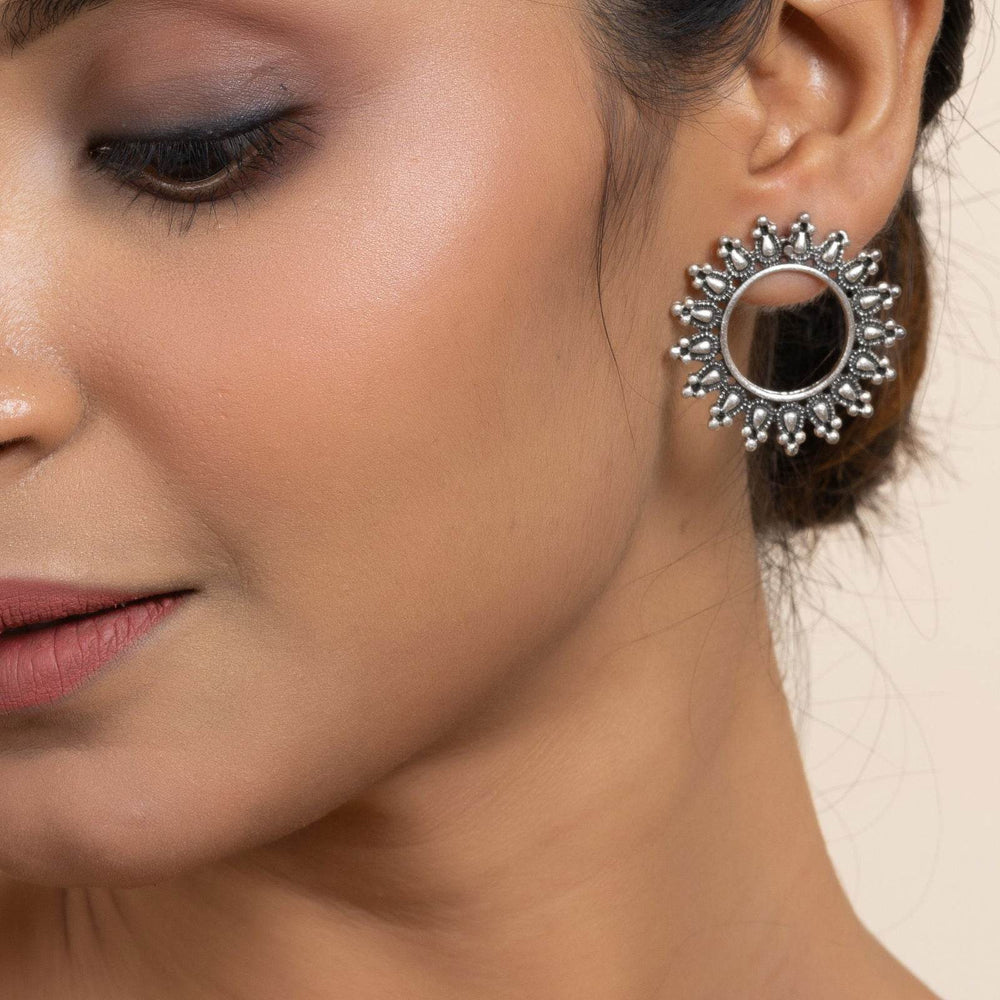 German Silver Hollow Circular Stud Earrings for Everyday Elegance and Special Occasions - Lookandadorn.com