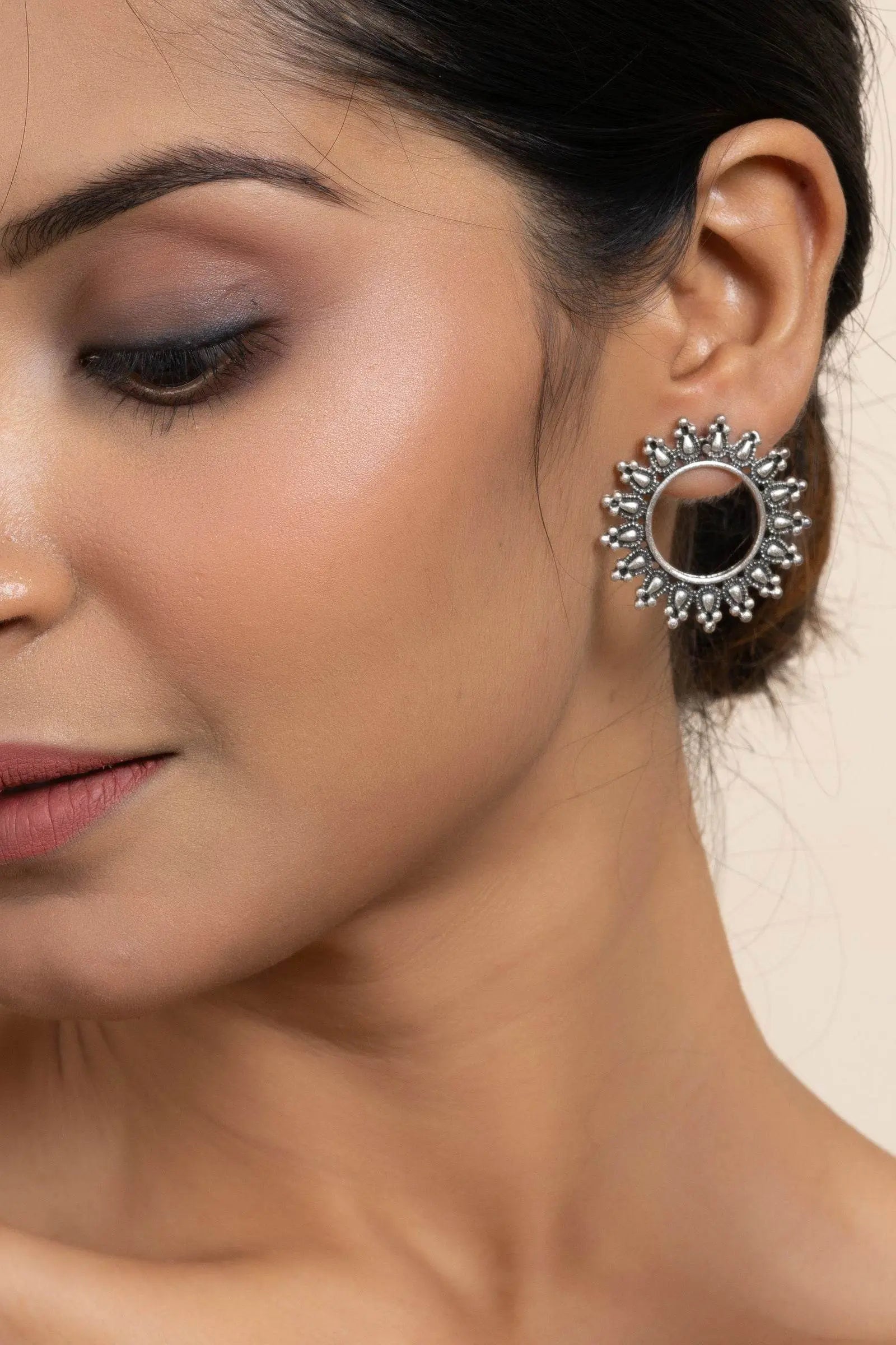 German Silver Hollow Circular Stud Earrings for Everyday Elegance and Special Occasions - Lookandadorn.com