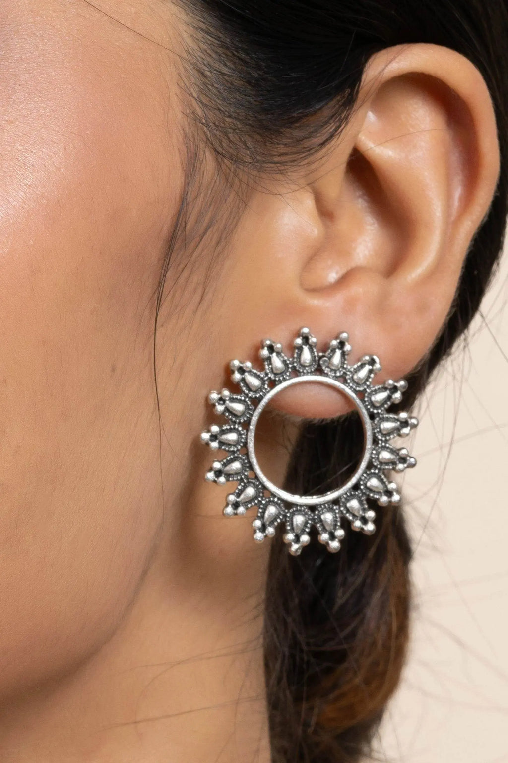 German Silver Hollow Circular Stud Earrings for Everyday Elegance and Special Occasions - Lookandadorn.com