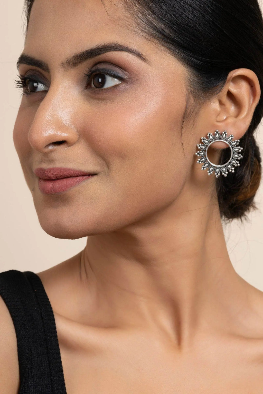German Silver Hollow Circular Stud Earrings for Everyday Elegance and Special Occasions - Lookandadorn.com