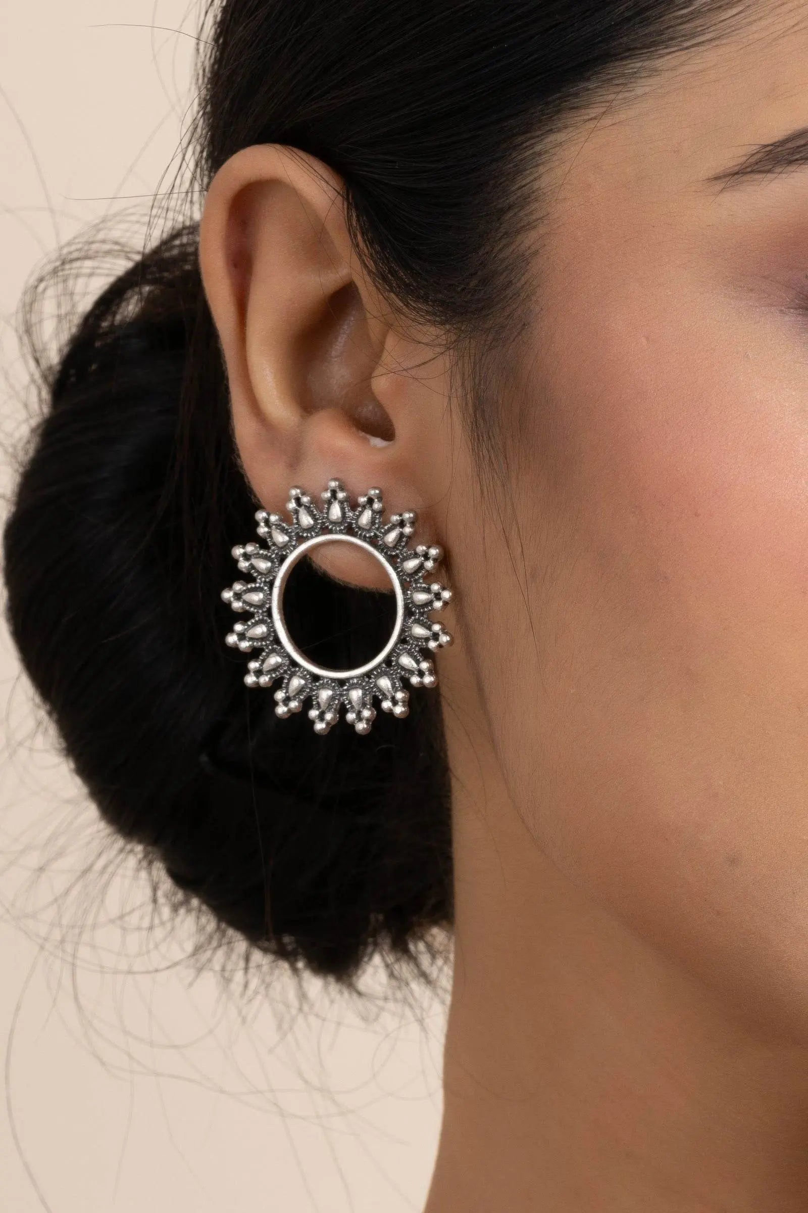 German Silver Hollow Circular Stud Earrings for Everyday Elegance and Special Occasions - Lookandadorn.com